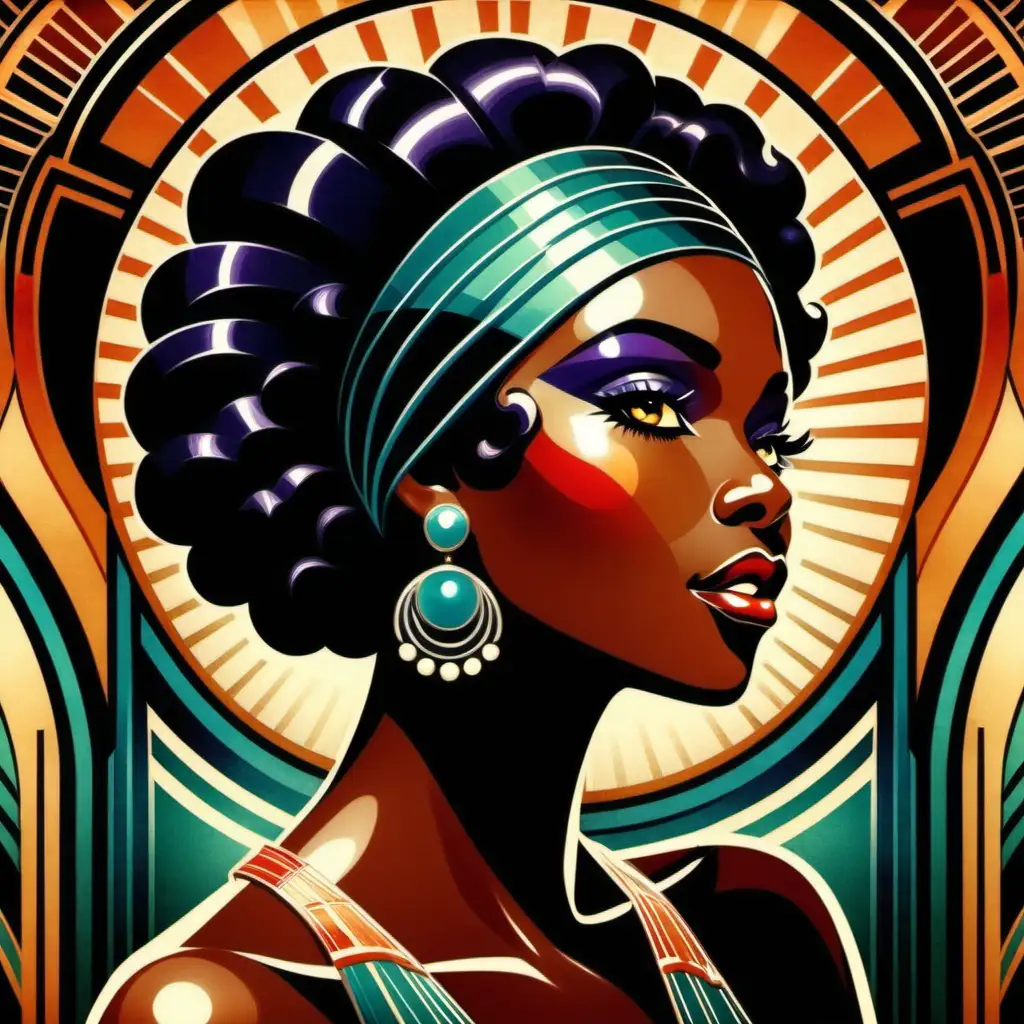 Vibrant Art Deco Portrait of a Beautiful Black Woman