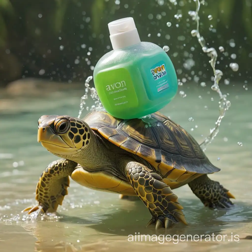 The little turtle carries Avon shower gels on its back