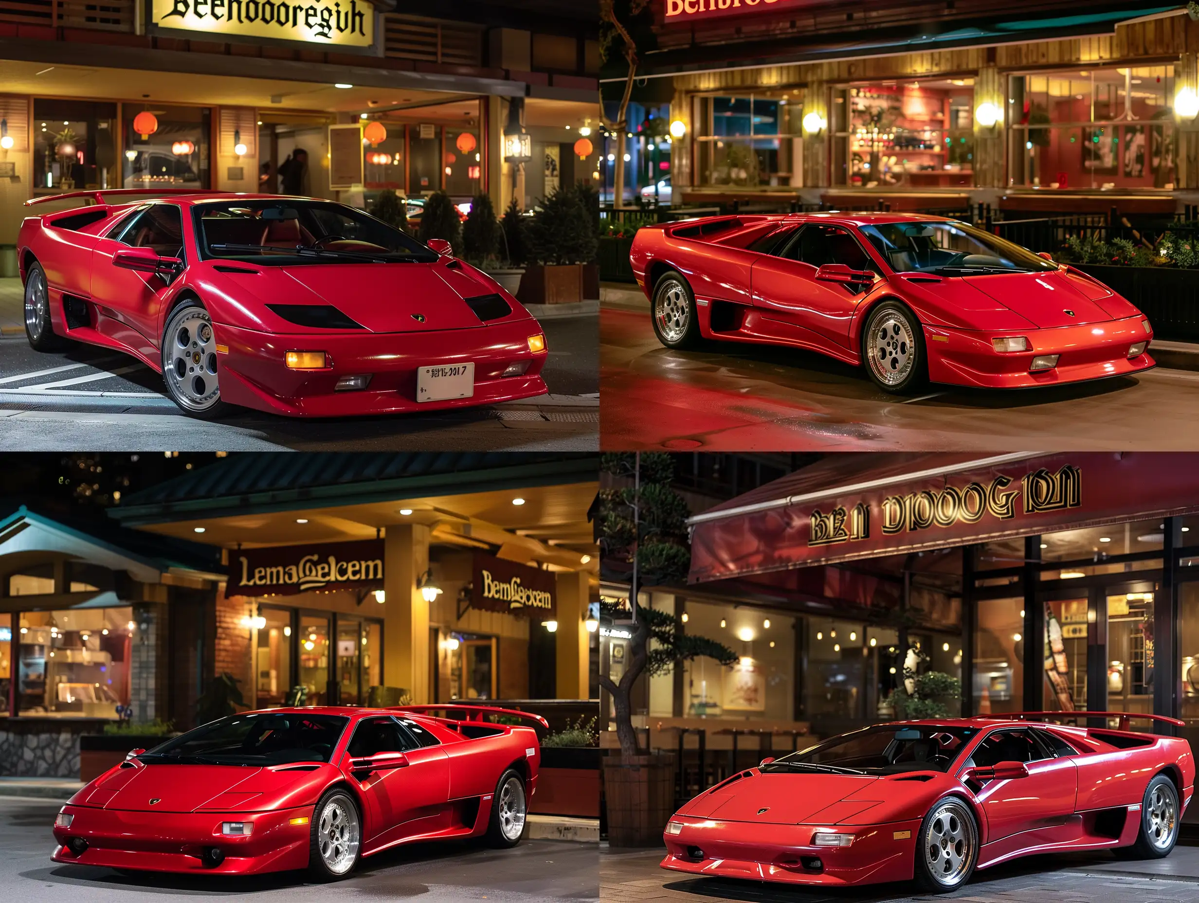 Sleek-Red-Lamborghini-Diablo-Night-Scene-at-Benihana