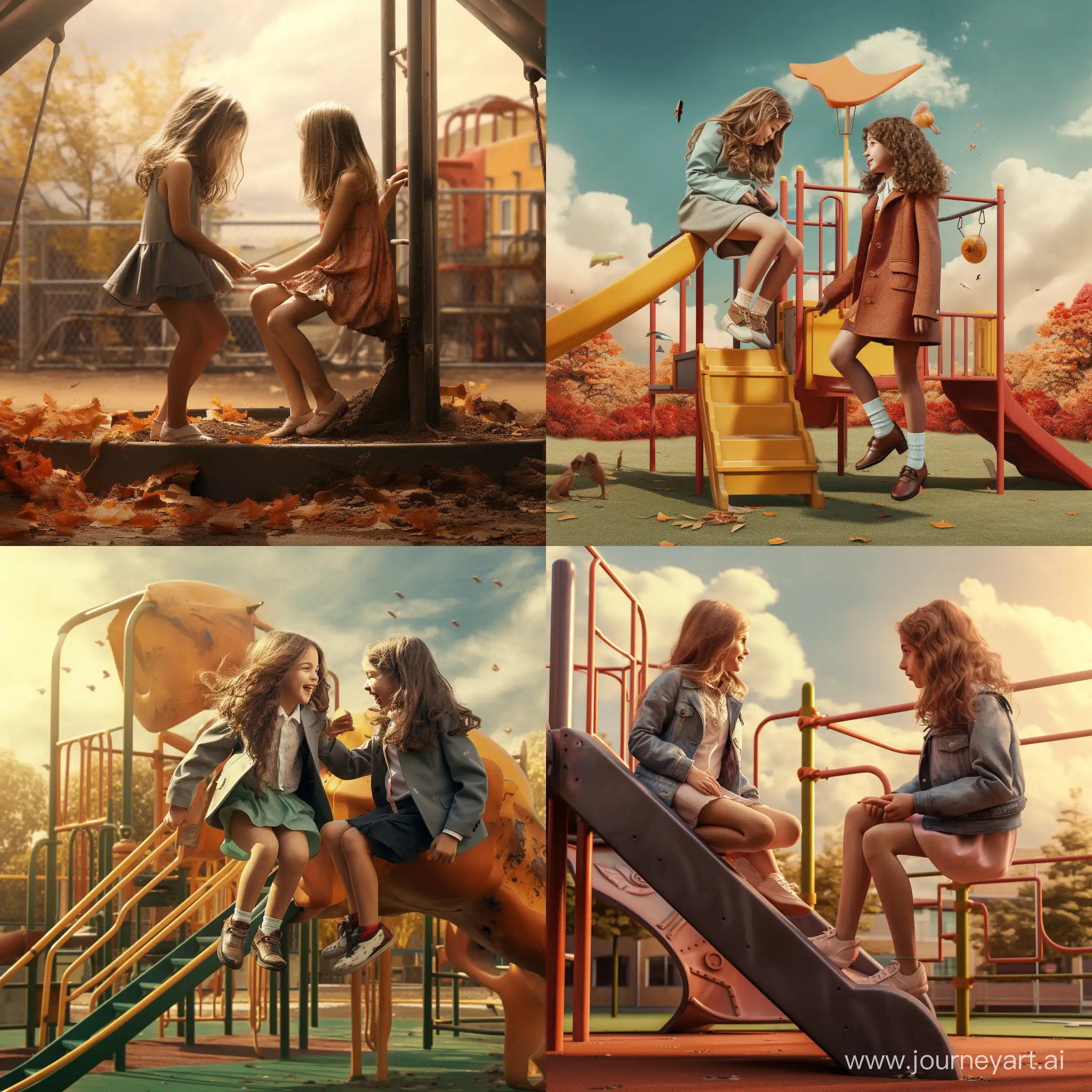 Create an image of two girls playing in a play ground