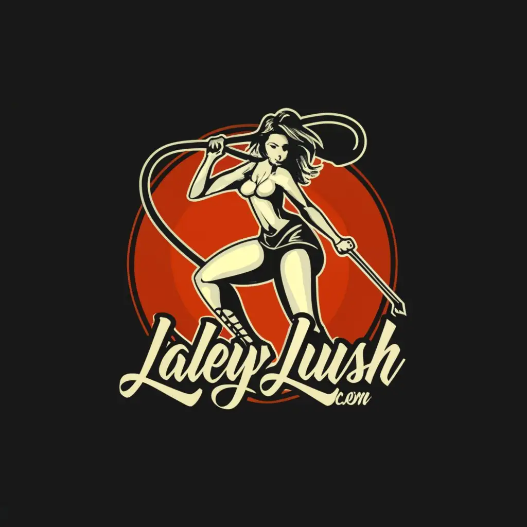 a logo design,with the text "LadeyLush.com", main symbol:sexy girl with whip and feet on man's head,complex,be used in Entertainment industry,clear background