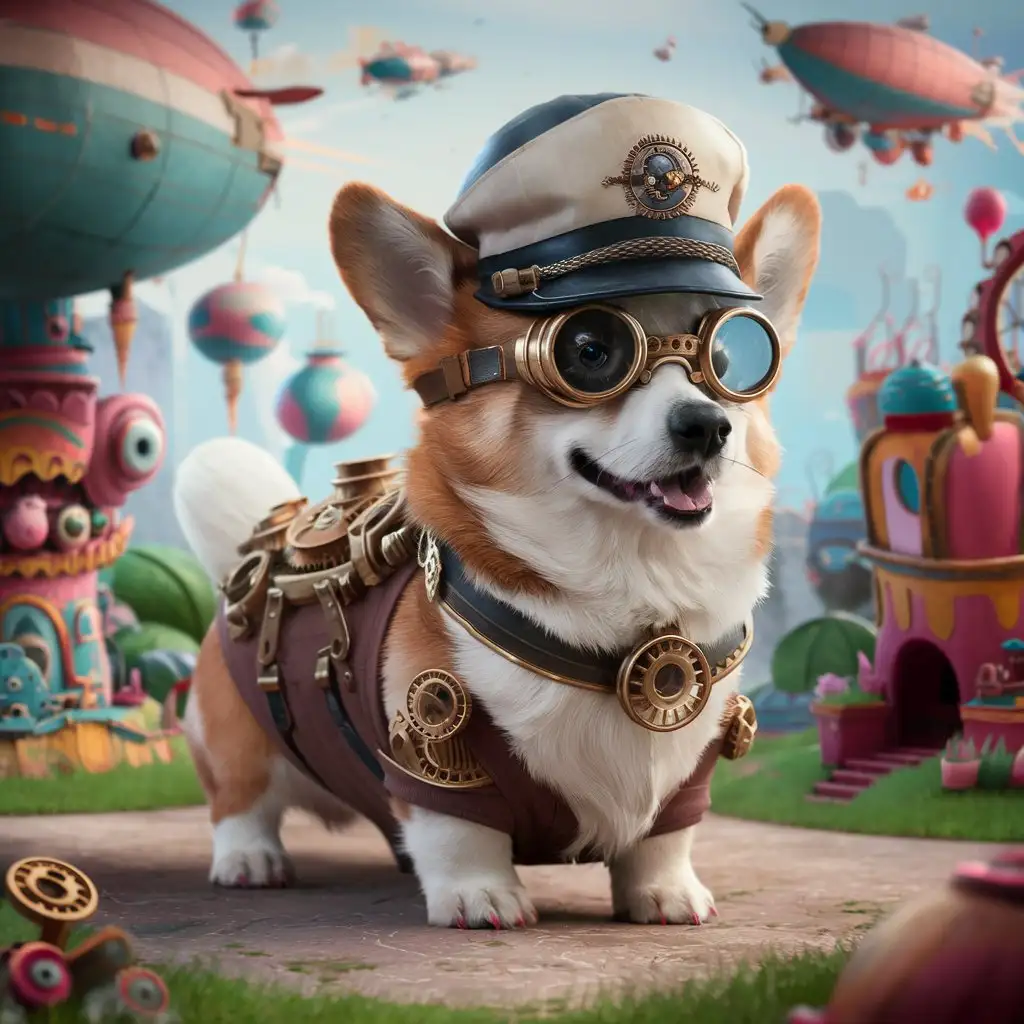 Corgi, steampunk, sticker, cartoon