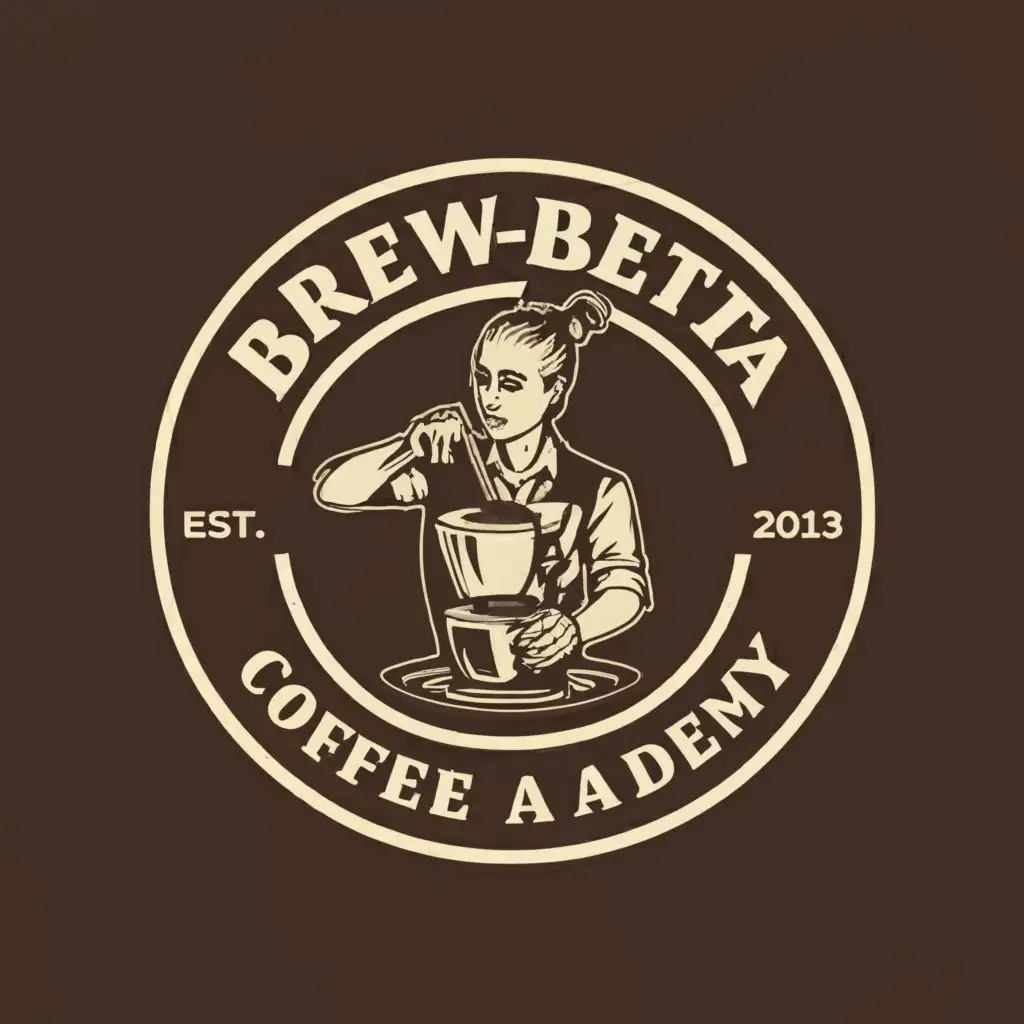 a logo design,with the text "BREW-BETA COFFEE ACADEMY", main symbol:Barista making coffee,Moderate,clear background