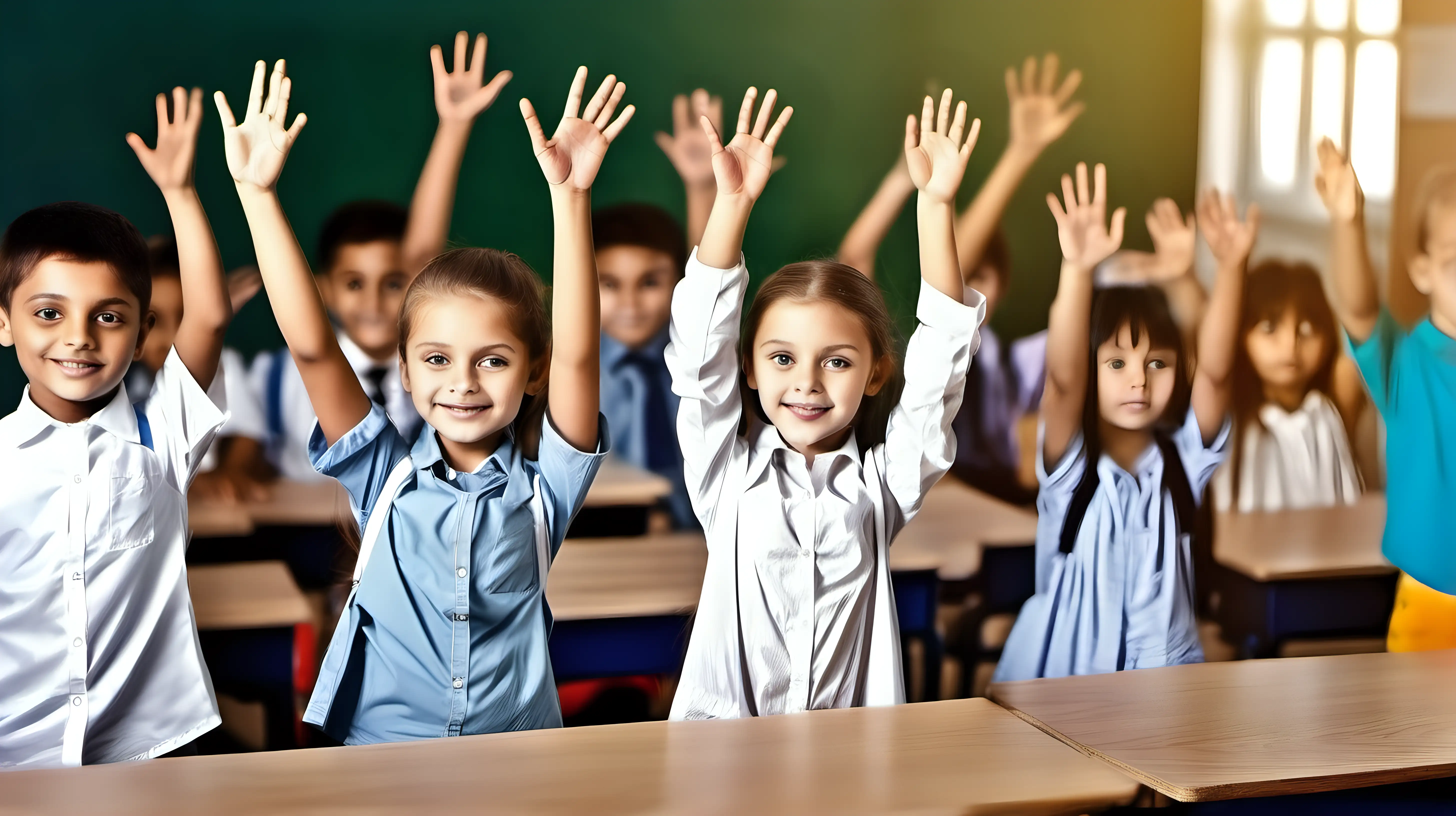Active Classroom Participation Students Raising Hands for Back to School