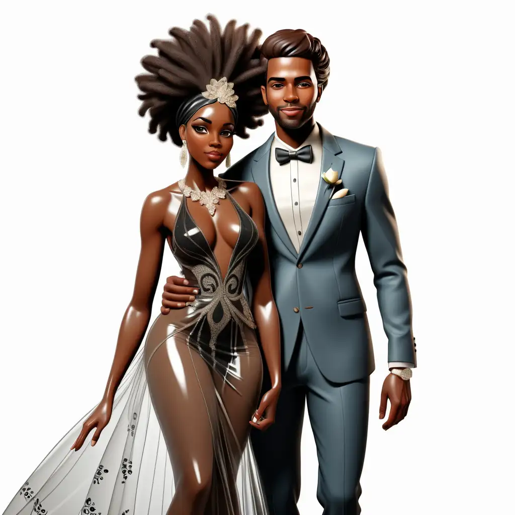 Beautiful Black woman and husband holding hands in a nice suit and fancy dress full body transparent background