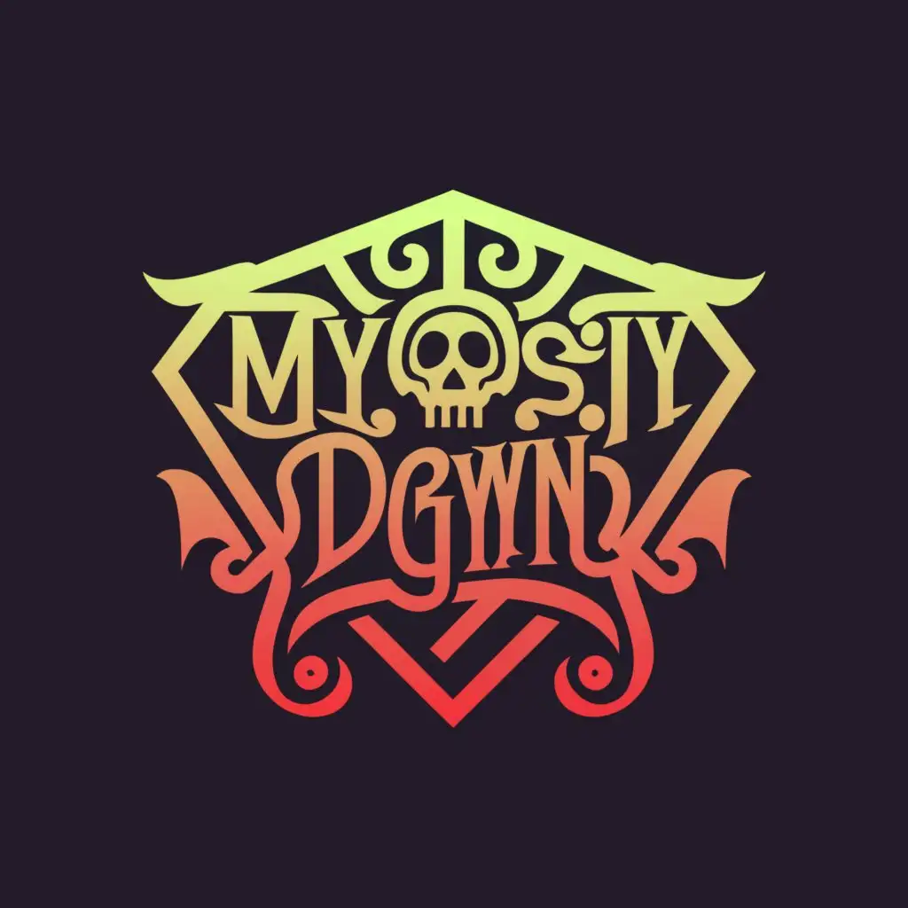 a logo design,with the text "Mysty Dgynn", main symbol:coffin skull bat,complex,clear background