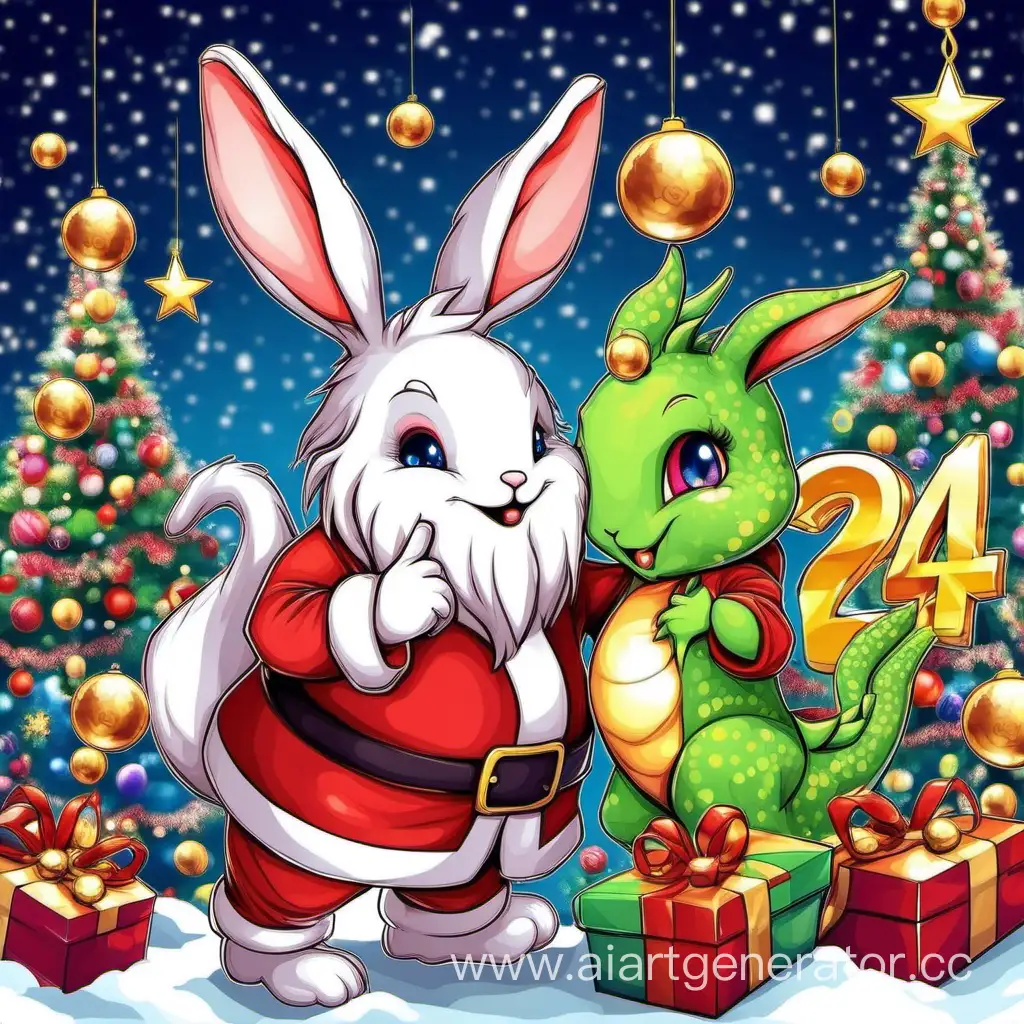 Whimsical-Bunny-and-Dragon-Celebrate-New-Year-2024-with-Yolka-Santa-Claus-and-Cryptocurrency