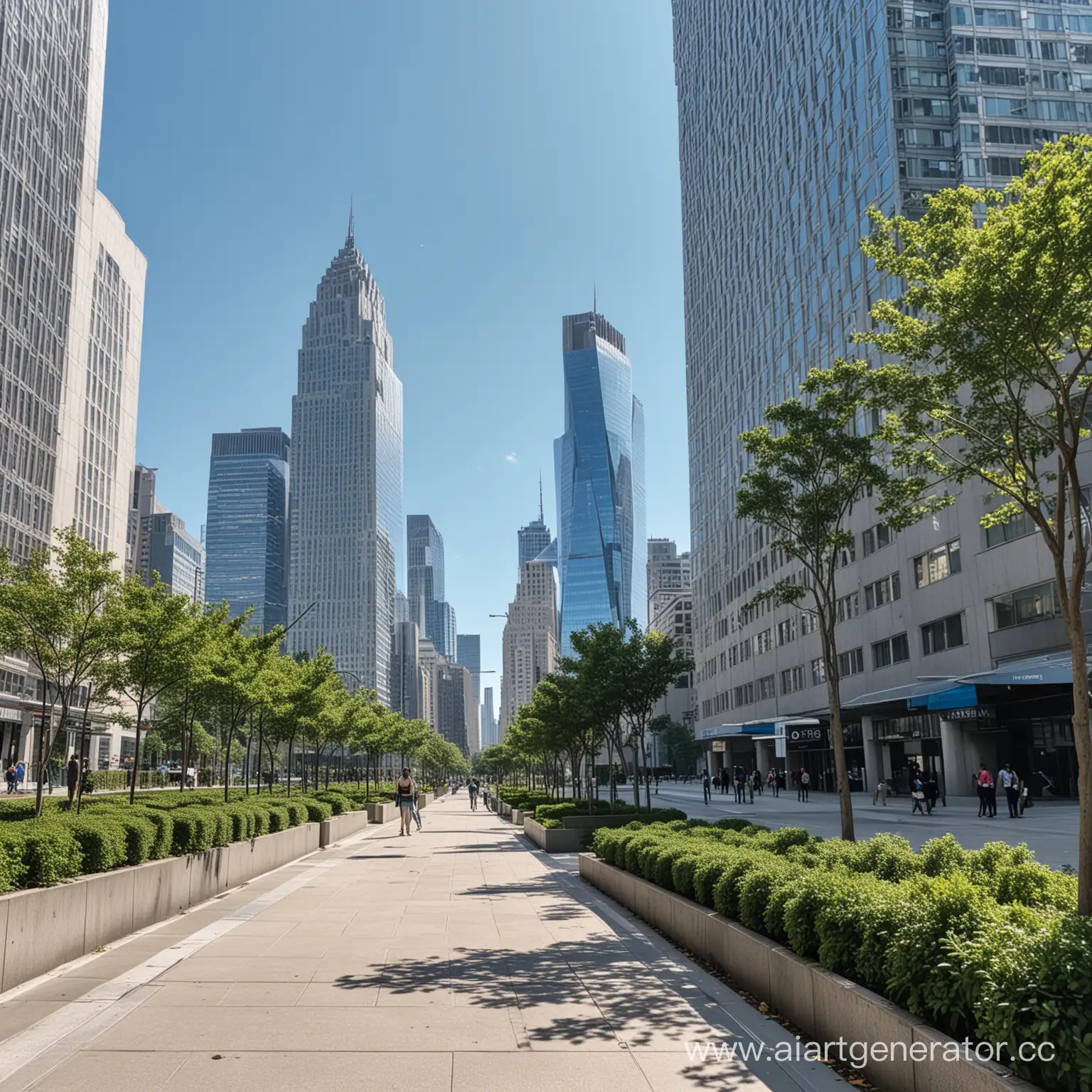 Urban-Sidewalk-with-Skyscrapers-and-Greenery