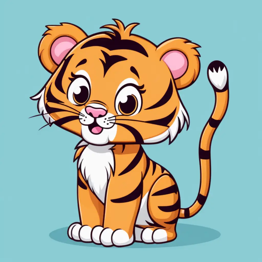 Adorable Cartoon Tiger on a Plain Background