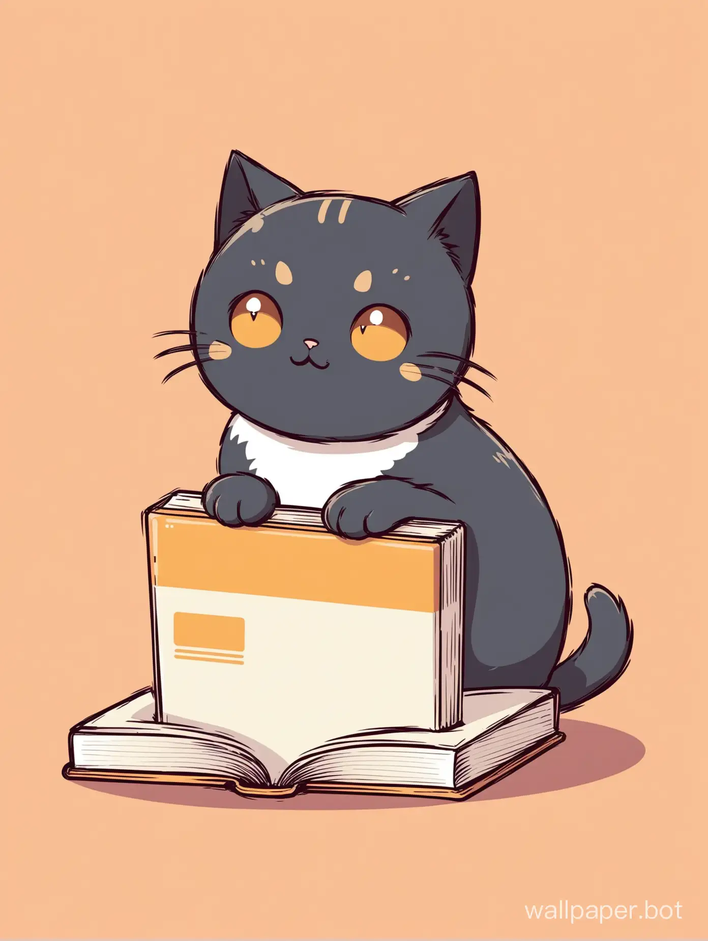 一只拿着课本的猫扁平插画风格