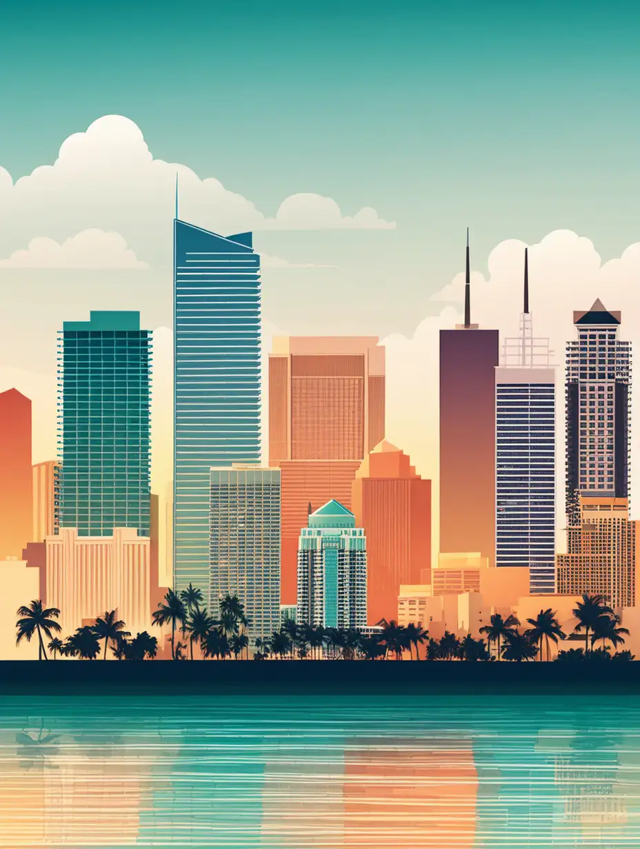 Miami Florida Skyline in Vibrant Vector Style