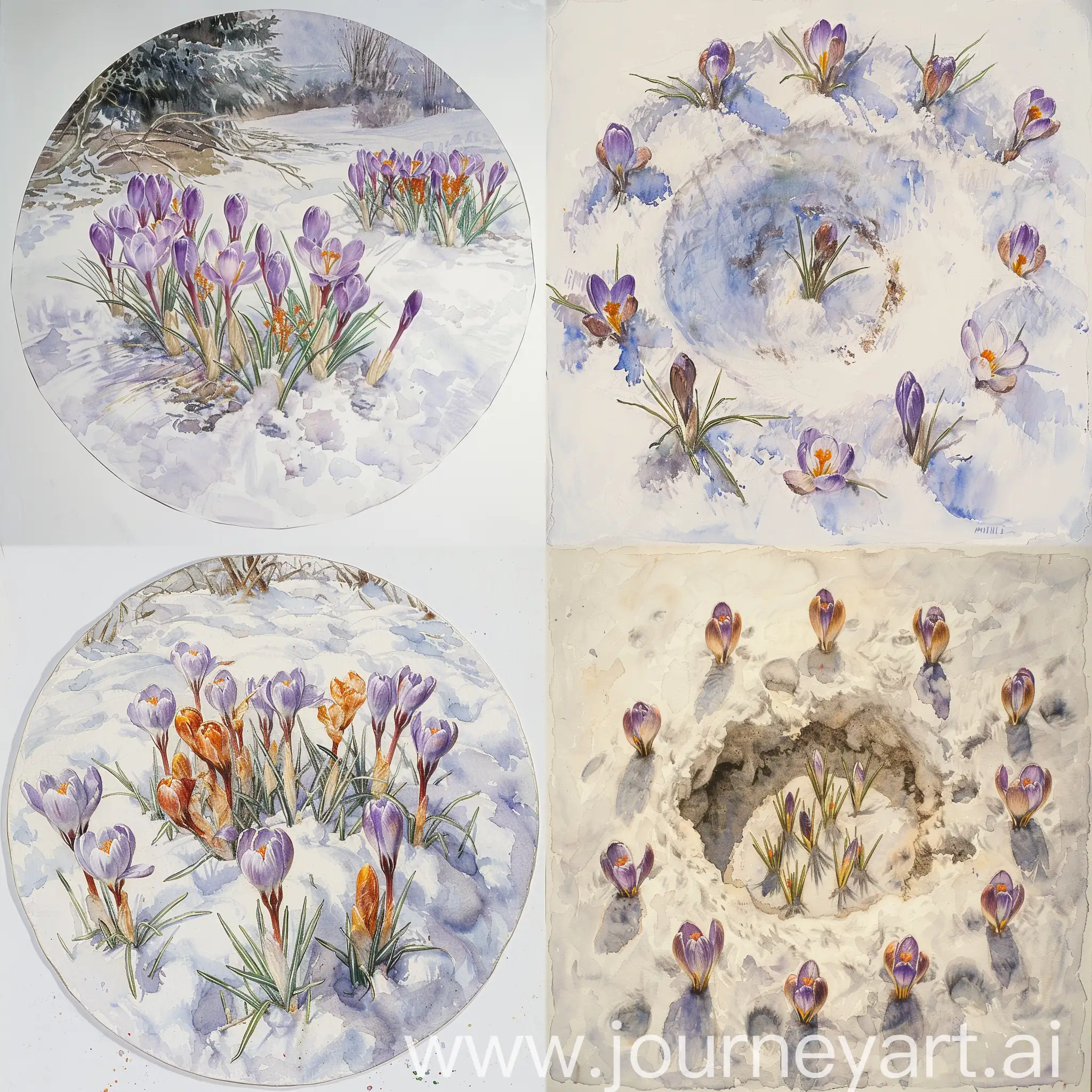 Vibrant-Crocuses-in-Snow-Classical-Watercolor-Painting-by-Millais