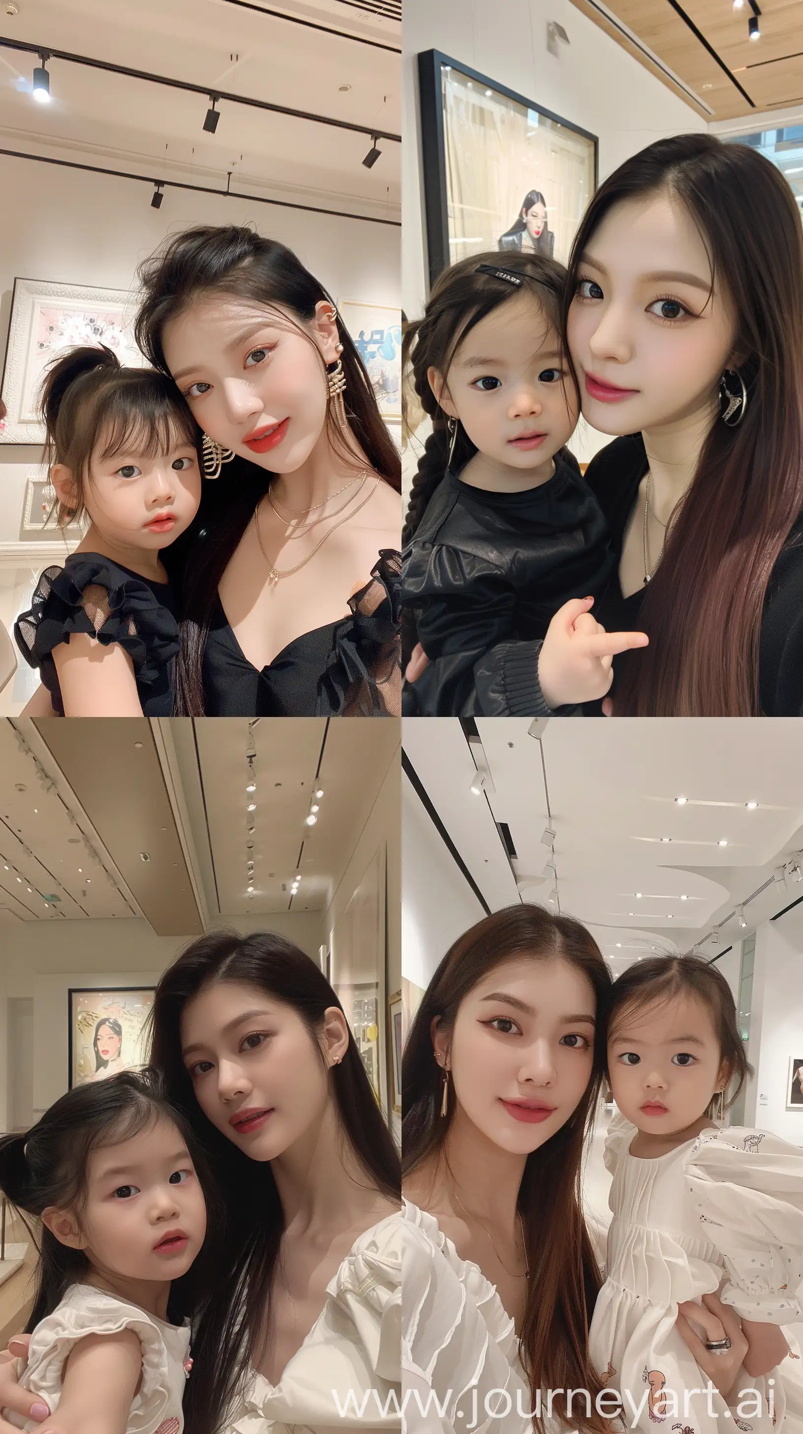 Blackpinks-Jennie-Aesthetic-Selfie-with-Young-Daughter-in-Modern-Art-Gallery
