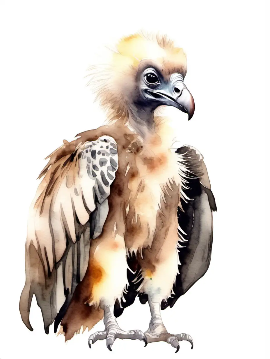 cute baby vulture, watercolour drawing, woodland style,
Isolated white background