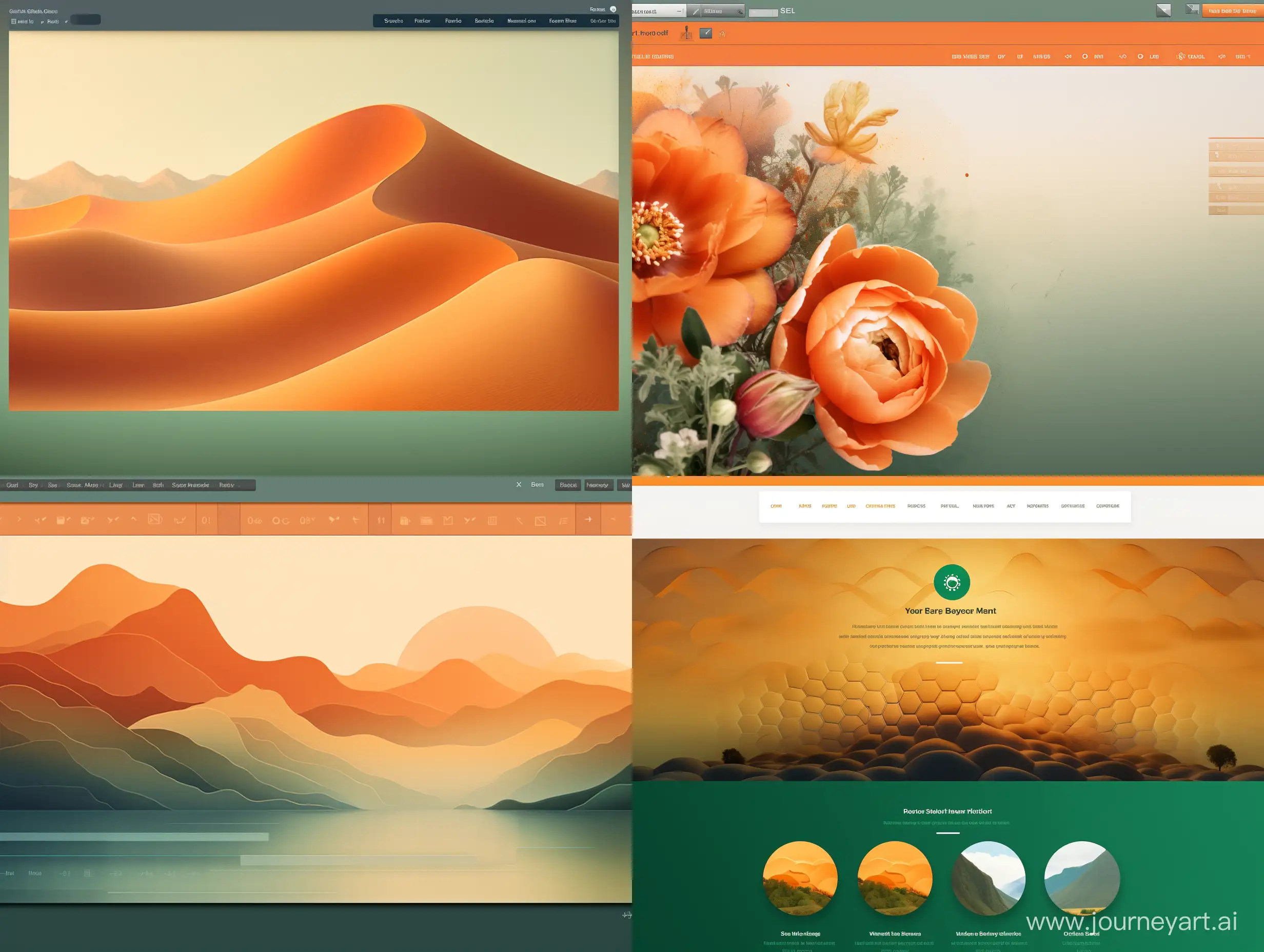 Create a high-resolution, wide-format banner image that features a finely textured, noise-like gradient. The gradient should smoothly transition from a warm green hue (hex #9ACD32) on the left, through a rich golden color (hex #FFD700) towards the center, to the website's primary orange color (hex #E9843C) and then blend into a soft pink (hex #FFC0CB) on the right. The image should evoke a retro film grain texture and be designed to complement a contemporary website with a warm and inviting color scheme.