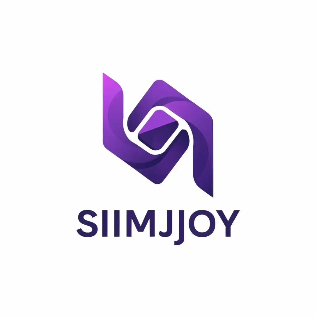 a logo design,with the text "SIMJOY", main symbol:a purple logo with white background, use japanese style, and futuristice,Minimalistic,clear background