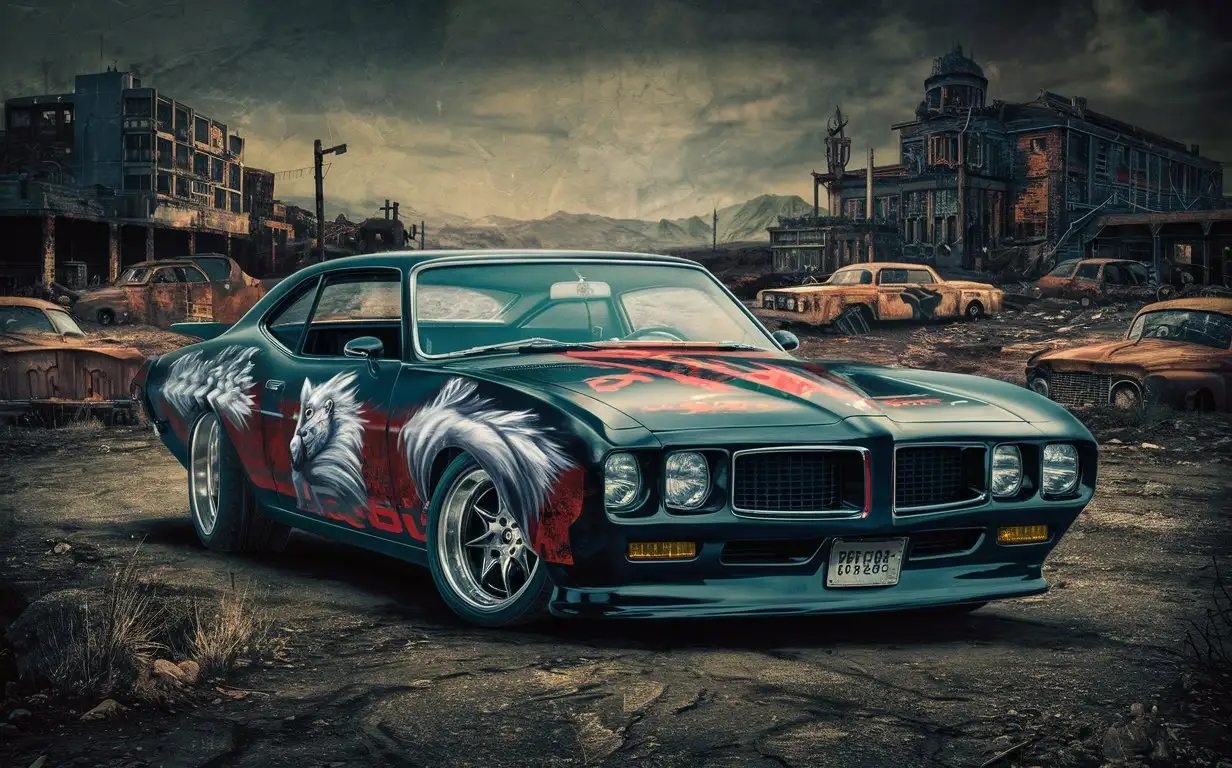 "Dante's Inferno",(Pontiac GTO);Werewolf airbrushing;background "Fallout"|"Wasteland"