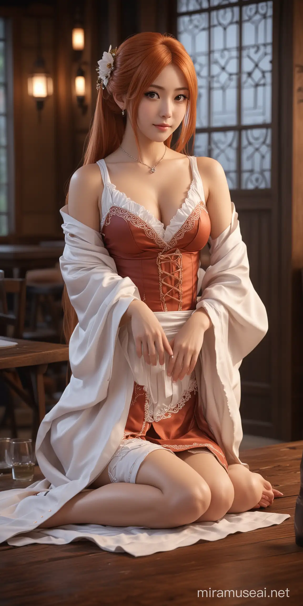 Elegant Enchantress Orihime Inoue Fantasy Isekai Tavern Scene