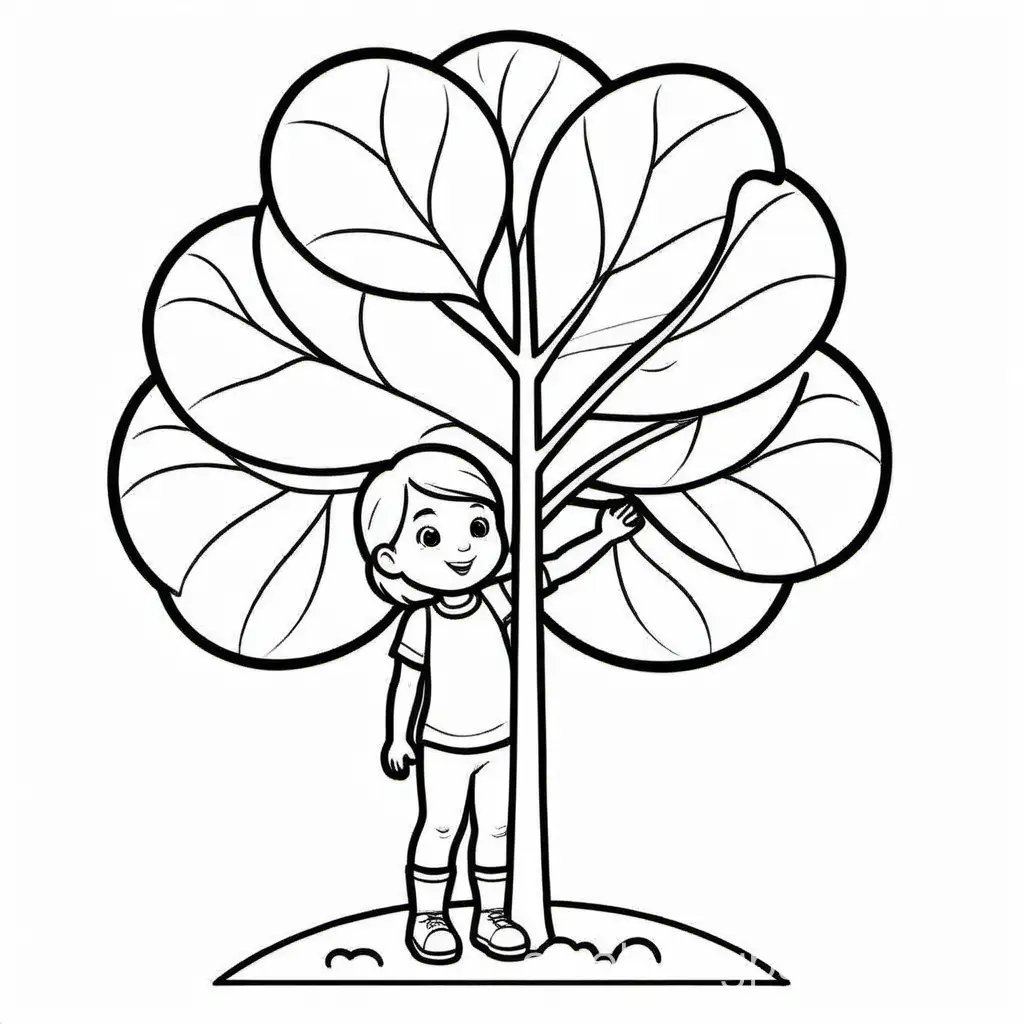 Child plant tree, Coloring Page, black and white, line art, white background, Simplicity, Ample White Space. The background of the coloring page is plain white to make it easy for young children to color within the lines. The outlines of all the subjects are easy to distinguish, making it simple for kids to color without too much difficulty