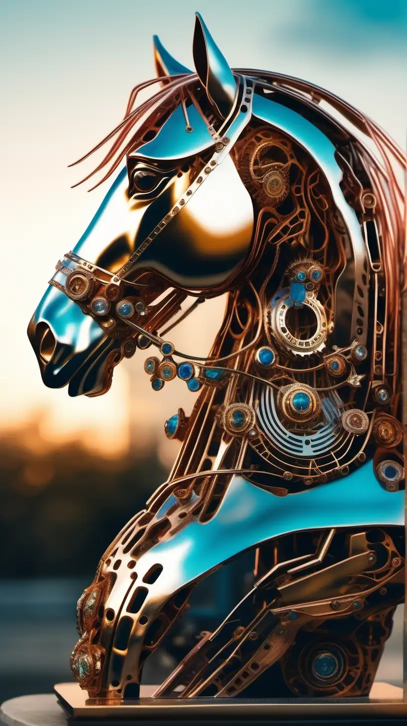 Surreal Cyberpunk Horse Portrait Majestic Equine Adorned with Jewelry