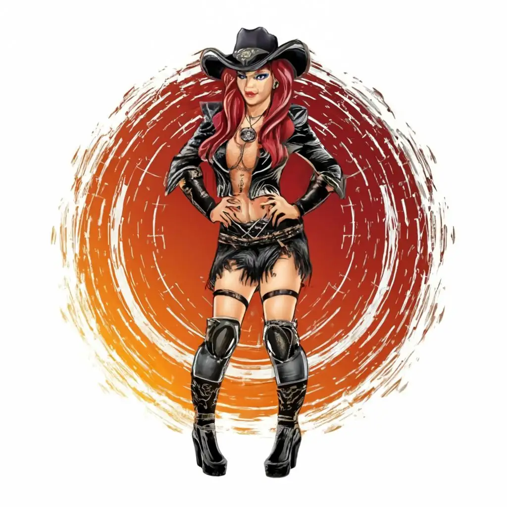 logo, logo, t-shirt vector hyperdetailed airbrush full body portrait of a cowgirl goth woman ,different color hair and clothes, wearing dark fantasy clothing, black dancing shoes, sneer, goth vibe, Contour, Vector, White Background, no words, ultra Detailed, ultra sharp narrow outlined image, no jagged edges, vibrant neon colors, no watermark, no copyright ,  typography, with the text ".", typography, with the text ".", typography