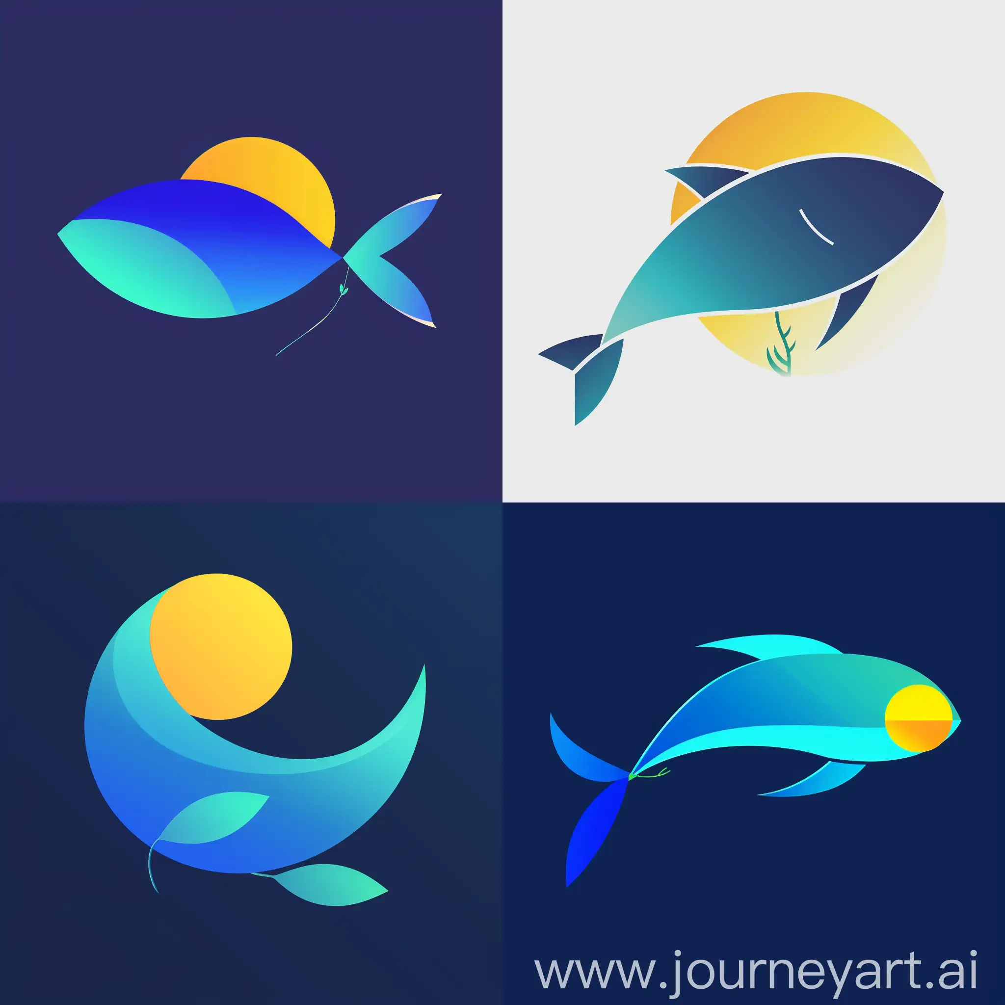 Minimal Logo Prompt: Sea, Fish, Sun & Fish Farming
Concept: Abstract Sun & Fish

Elements:

Shape: Create a single, continuous shape resembling a stylized fish.
Color: Use a gradient for the fish shape, transitioning from a deep blue at the "tail" to a lighter blue at the "head."
Sun: Integrate a small, bright yellow circle within the "head" of the fish to represent the sun. This circle can be partially obscured by the fish shape for a more subtle effect.
Optional Elements:

Growth: To subtly represent "پرورش" (fish farming/cultivation), you can add a thin green line or a small sprout shape near the "tail" of the fish.
Movement: Consider incorporating a very faint wave pattern within the blue gradient as a background element, symbolizing the ocean environment.