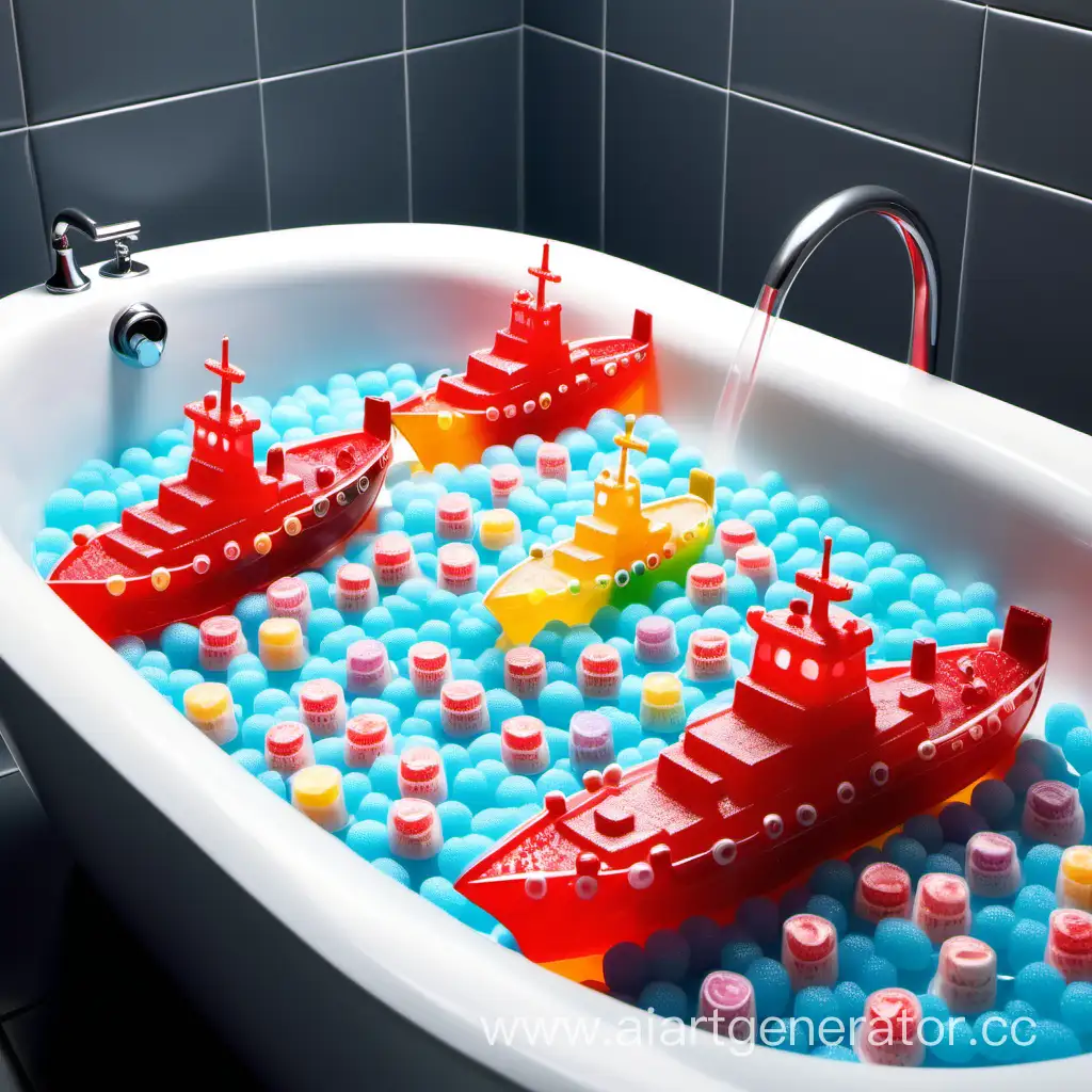 Floating-Jelly-Candy-Battle-Ships-in-Bathtub
