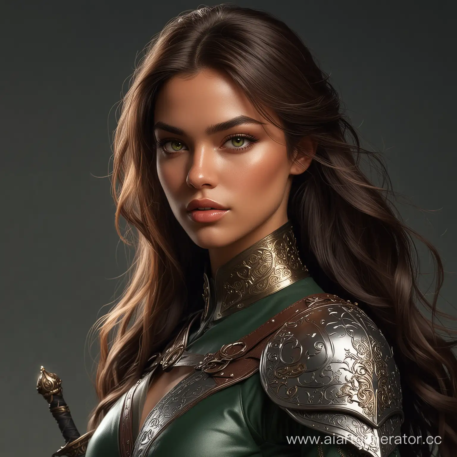 Powerful-Woman-Warrior-with-Glossy-Detailed-Features-and-Minimalist-Sword-in-Adventurers-Attire