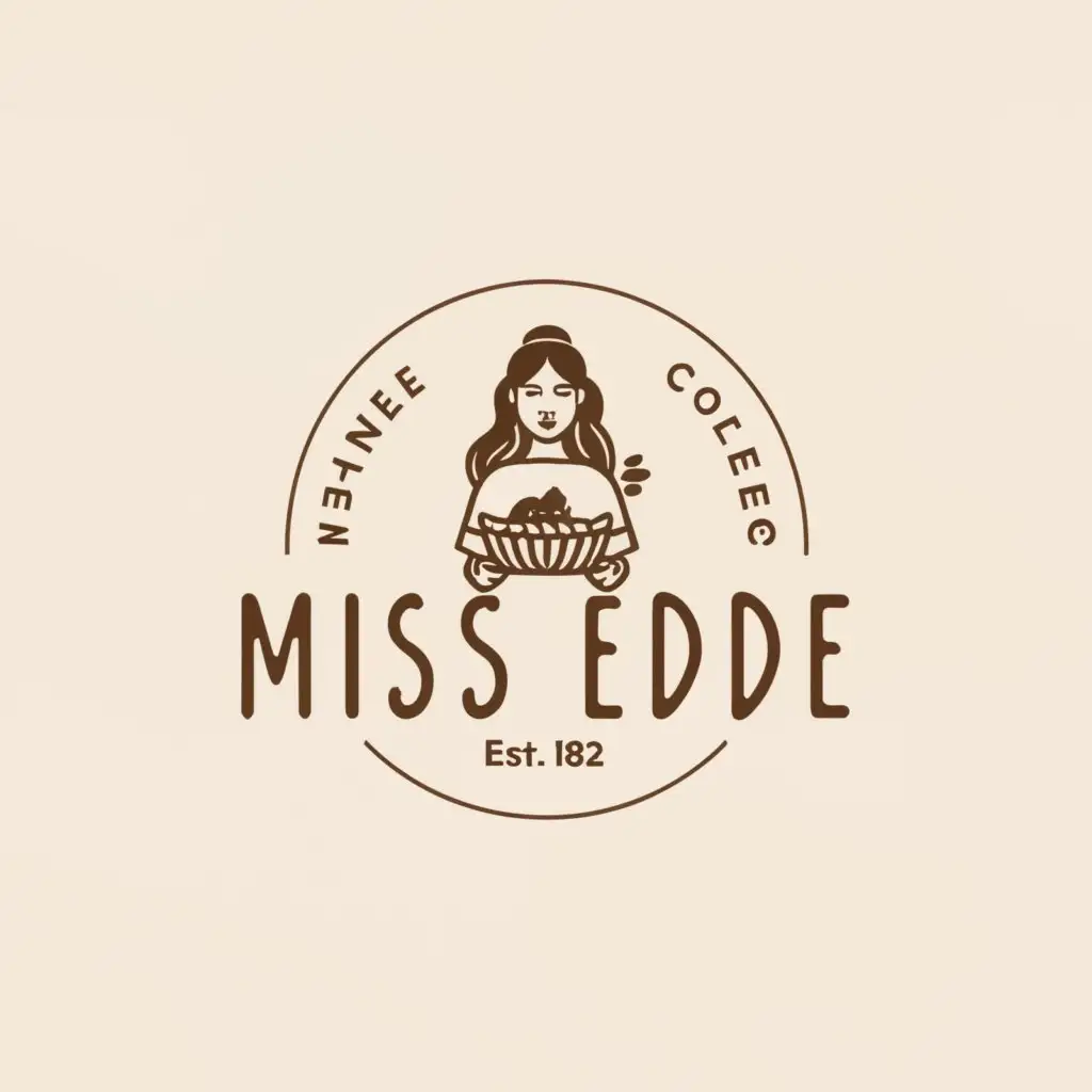 a logo design,with the text "MISS EDE", main symbol:a woman carries a coffee basket on her back,Minimalistic,clear background