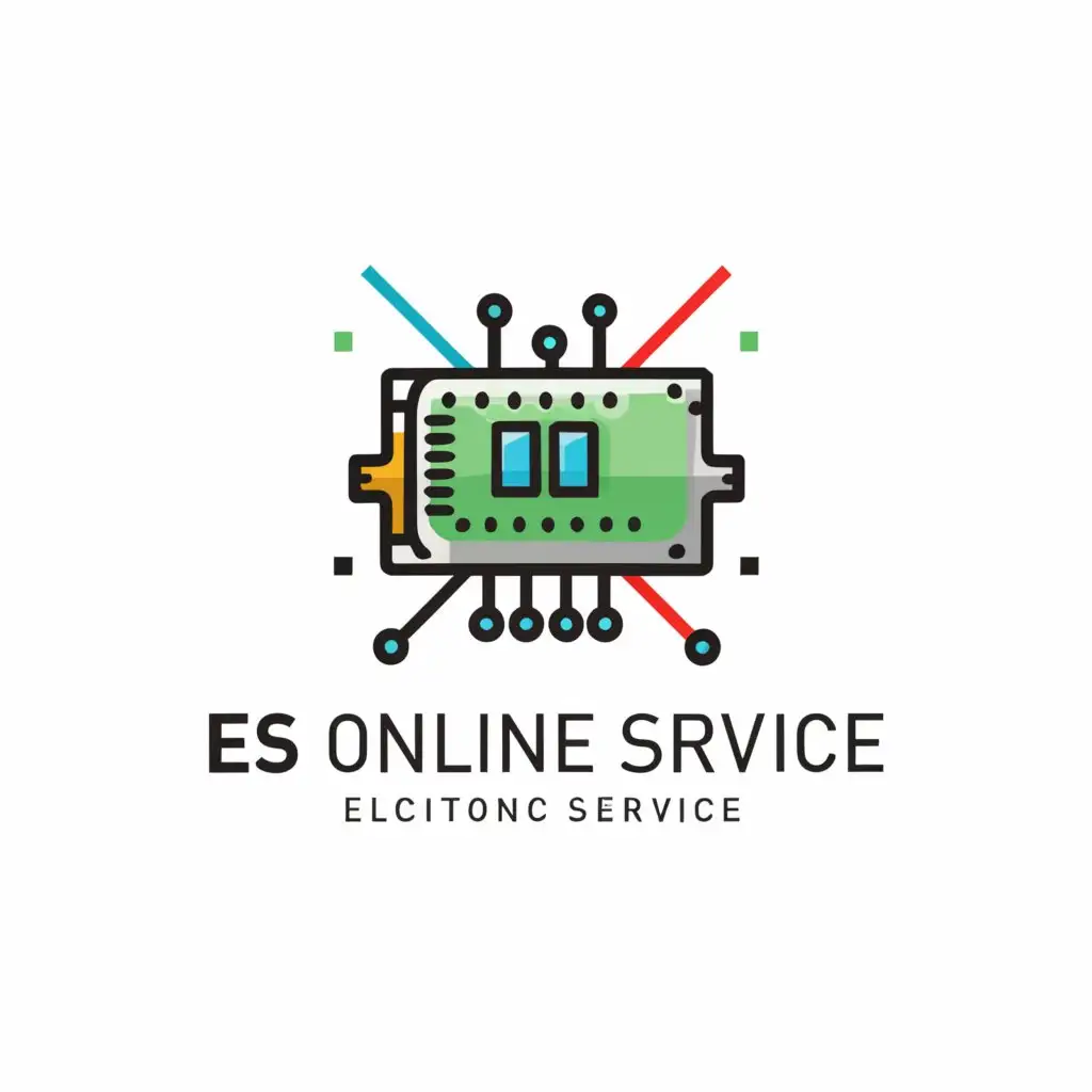 a logo design,with the text "ES Online Service", main symbol:Electronic components, Electronic repair and troubleshooting Service, PCB, Preordering, Oscilloscope, Raspberry Pi board, NVIDIA jetson nano,Moderate,clear background