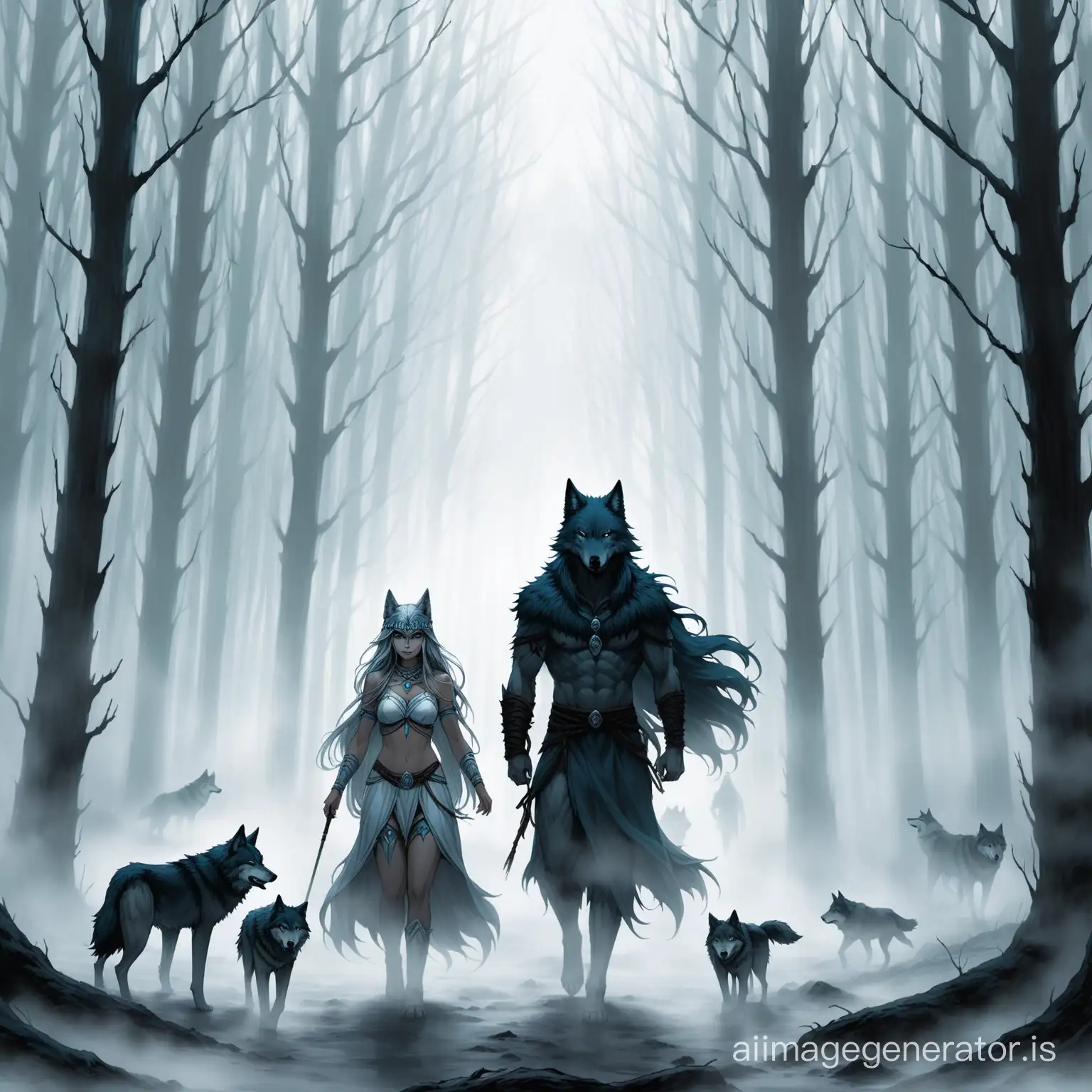 Alpha Wolf and wolf Maiden wander into a fog-filled forest with companions something feels off almost as if they are being watched