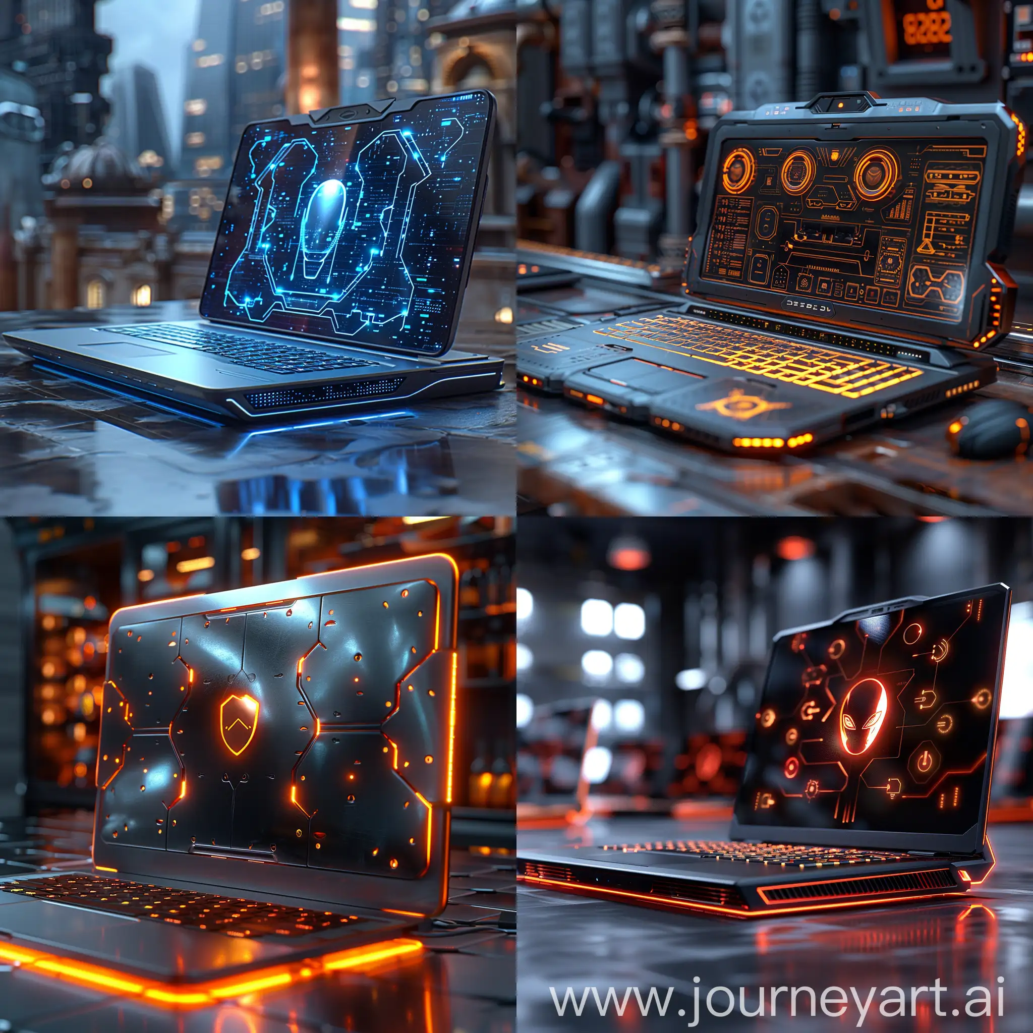 Futuristic ultra-modern laptop, futuristic ultramodern laptop, high-tech materials and high-tech metals, high tech, octane render --stylize 1000