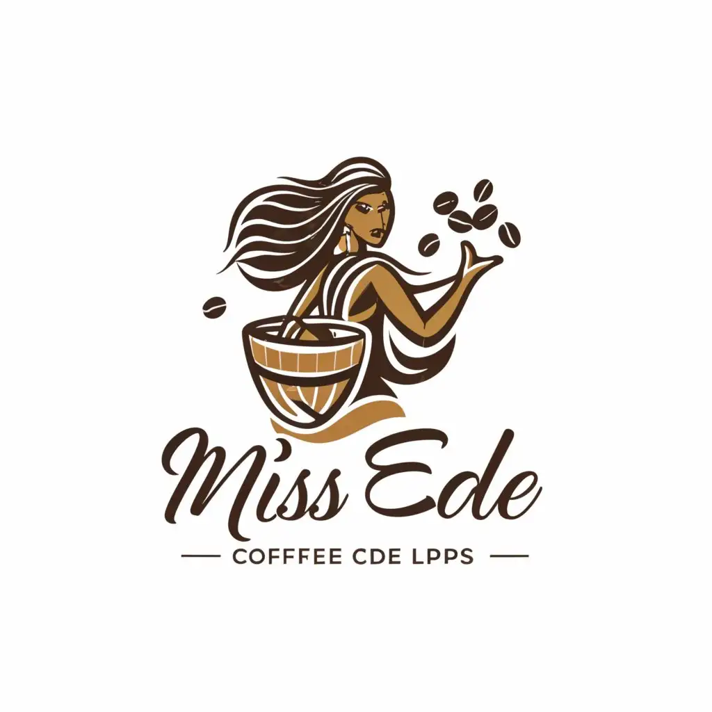 a logo design,with the text "MISS EDE", main symbol:a woman carries a coffee basket on her back
,complex,be used in Automotive industry,clear background