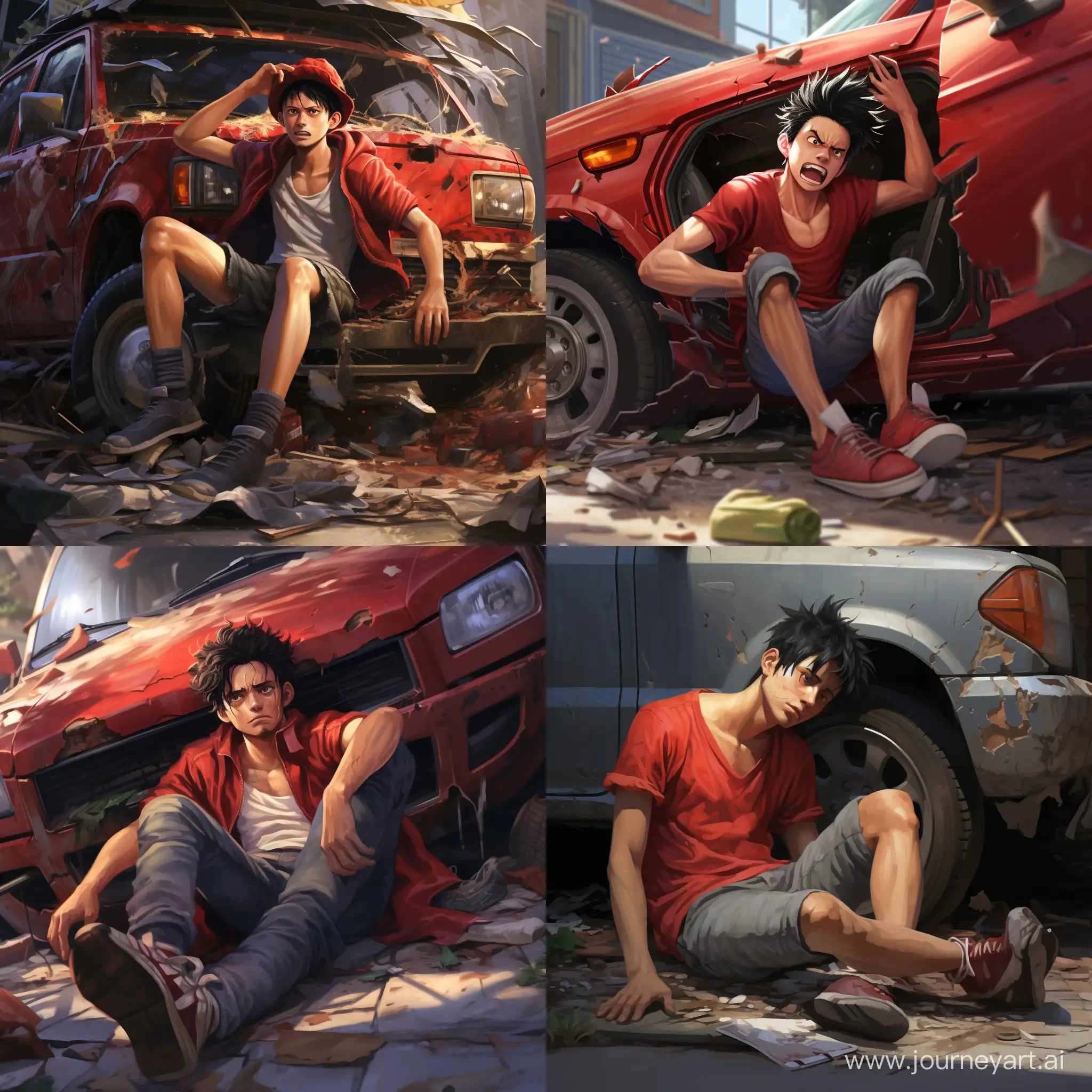Luffy crushed on car realistic