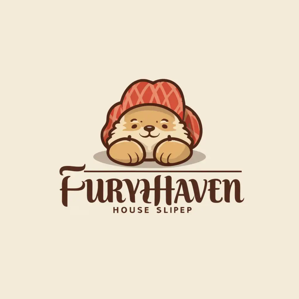 a logo design,with the text "FurryHaven", main symbol:The logo will feature an image of a soft and cozy house slipper with a plush fur exterior. The slipper will be in the shape of a rounded toe. The main color of the logo can be white or cream to create a warm and soothing feel.

The font for the brand name "FurryHaven" can be friendly, rounded, and easy to read, while still maintaining a feminine and soft characteristic. The color for the brand name can be a light brown or black to create contrast with the plush fur image.

The logo will convey a sense of comfort, warmth, and coziness of the product, while also showcasing the feminine and comfortable nature that users seek when using the product.,Moderate,clear background