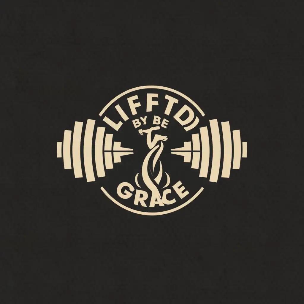 a logo design,with the text "LIFTEDBYGRACE  ", main symbol:The logo features a stylized dumbbell or barbell, with graceful, flowing lines to represent movement and upliftment. At the center of the dumbbell or barbell, there is a subtle cross symbol, symbolizing the grace and strength found in faith. Above the dumbbell or barbell, the words 'Lifted by Grace' are written in an elegant yet bold font, emphasizing the connection between physical fitness and spiritual strength. The color scheme could include shades of blue to represent spirituality and strength, with accents of gold or white to symbolize grace and purity.,Moderate,be used in Sports Fitness industry,clear background