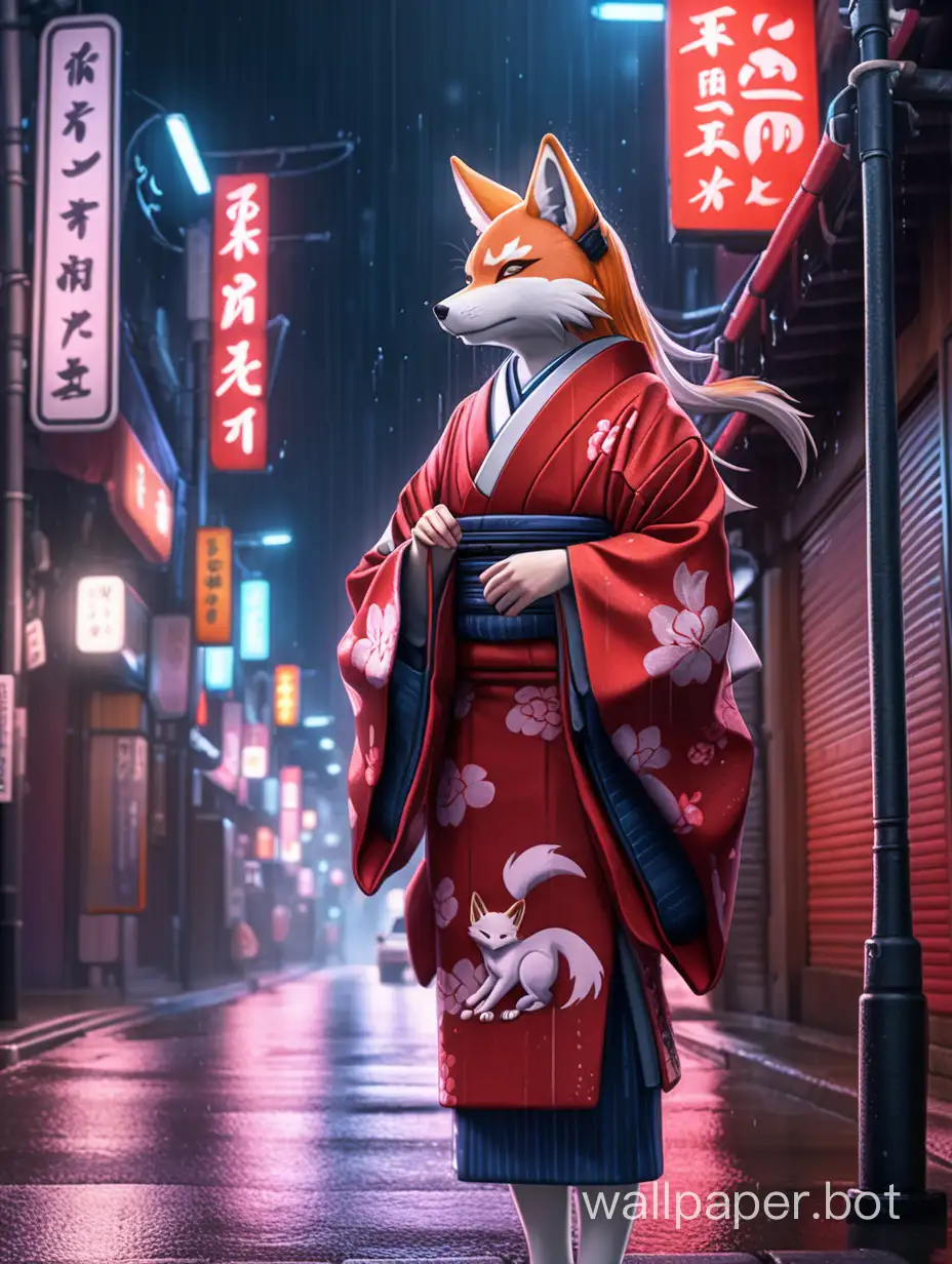 Kitsune-in-Traditional-Kimono-Embraces-Cyberpunk-Rain