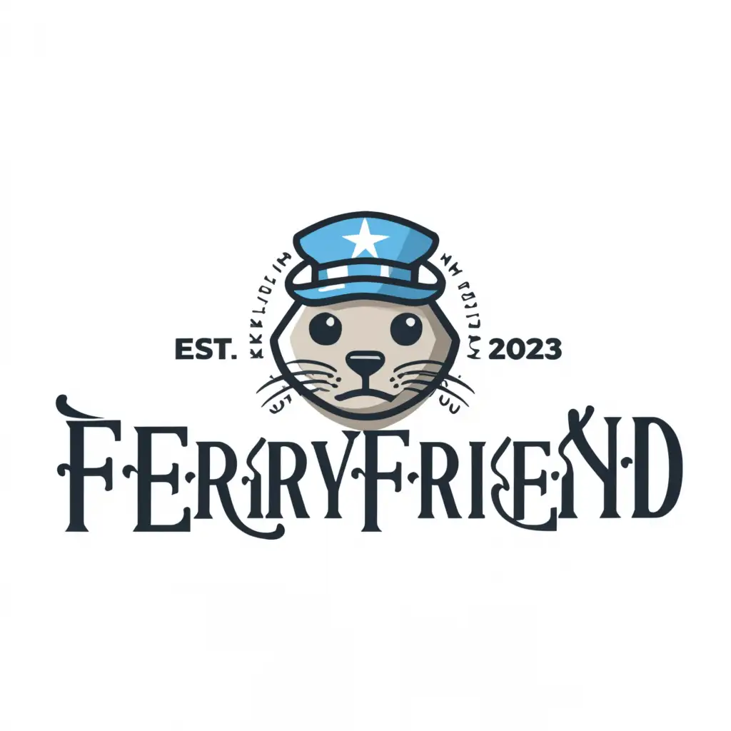 LOGO-Design-For-FerryFriend-Nautical-Seal-with-Captains-Hat-in-Blue-Tones