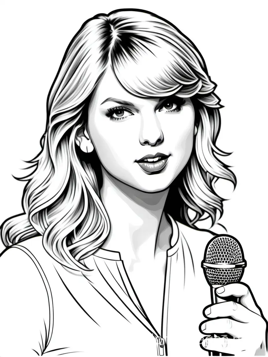 Taylor-Swift-Line-Art-Coloring-Page-with-Mic-and-Car
