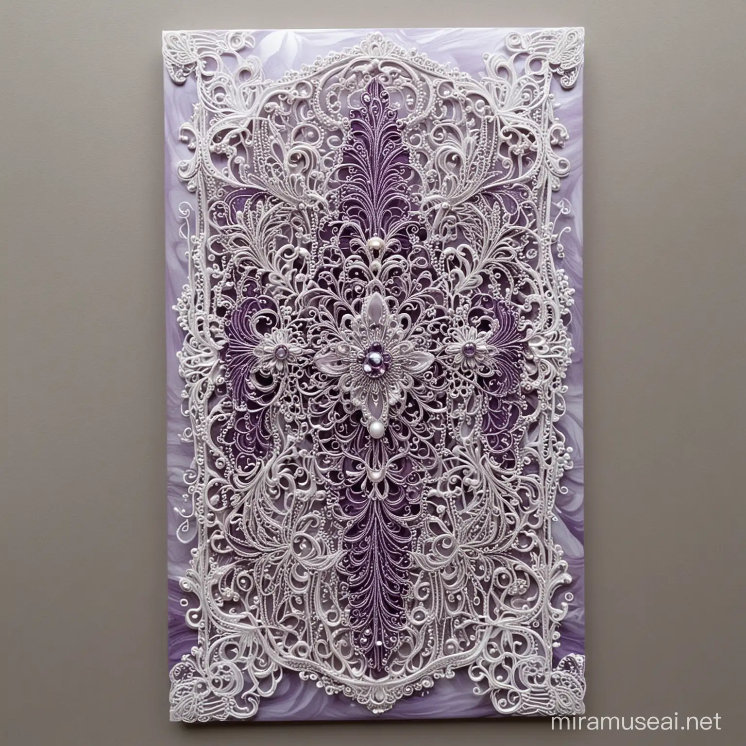 Elegant Purple Mother of Pearl Glitter Art with Filigree and Lace