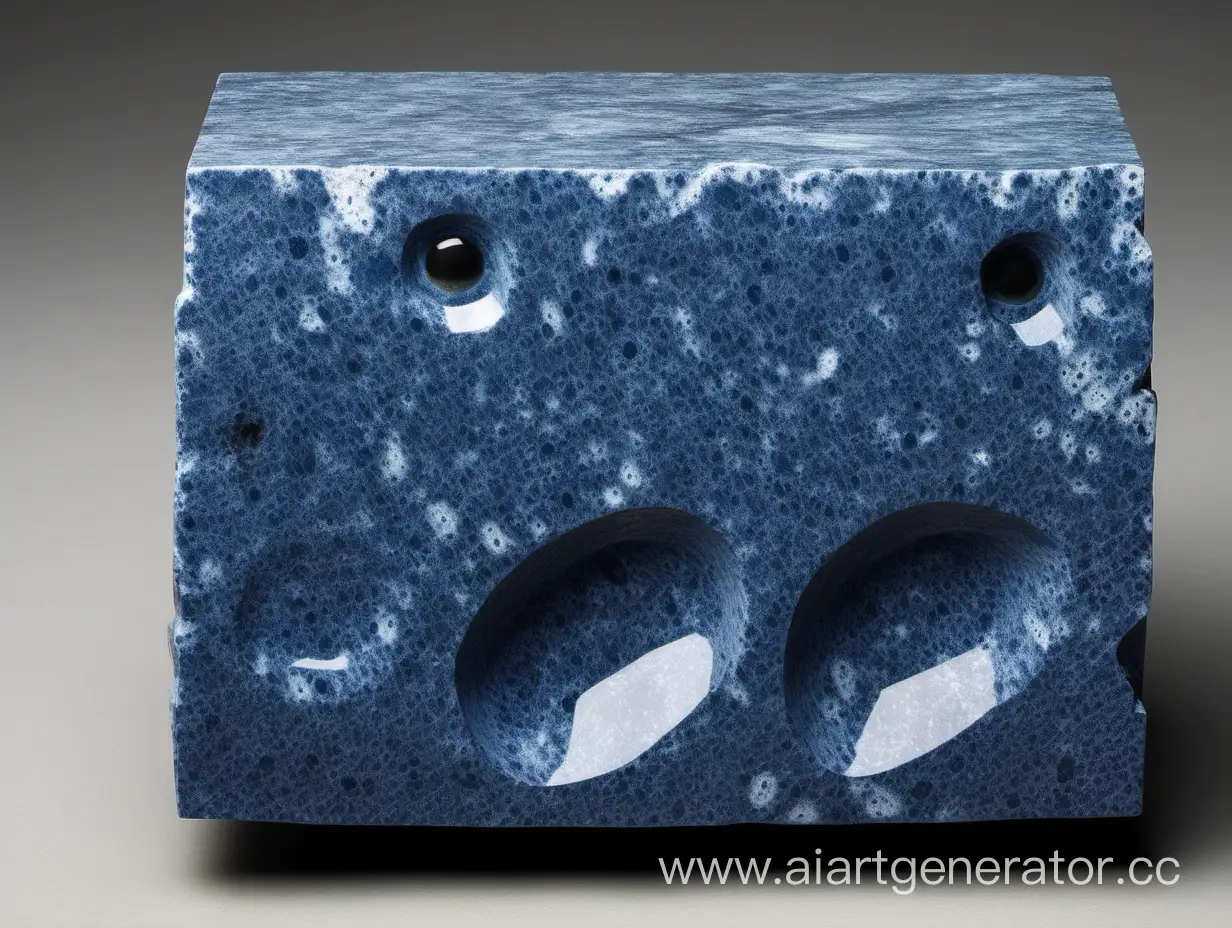 a granite block of blue color, about waist-high to a man with huge dark blue eyes-plates.