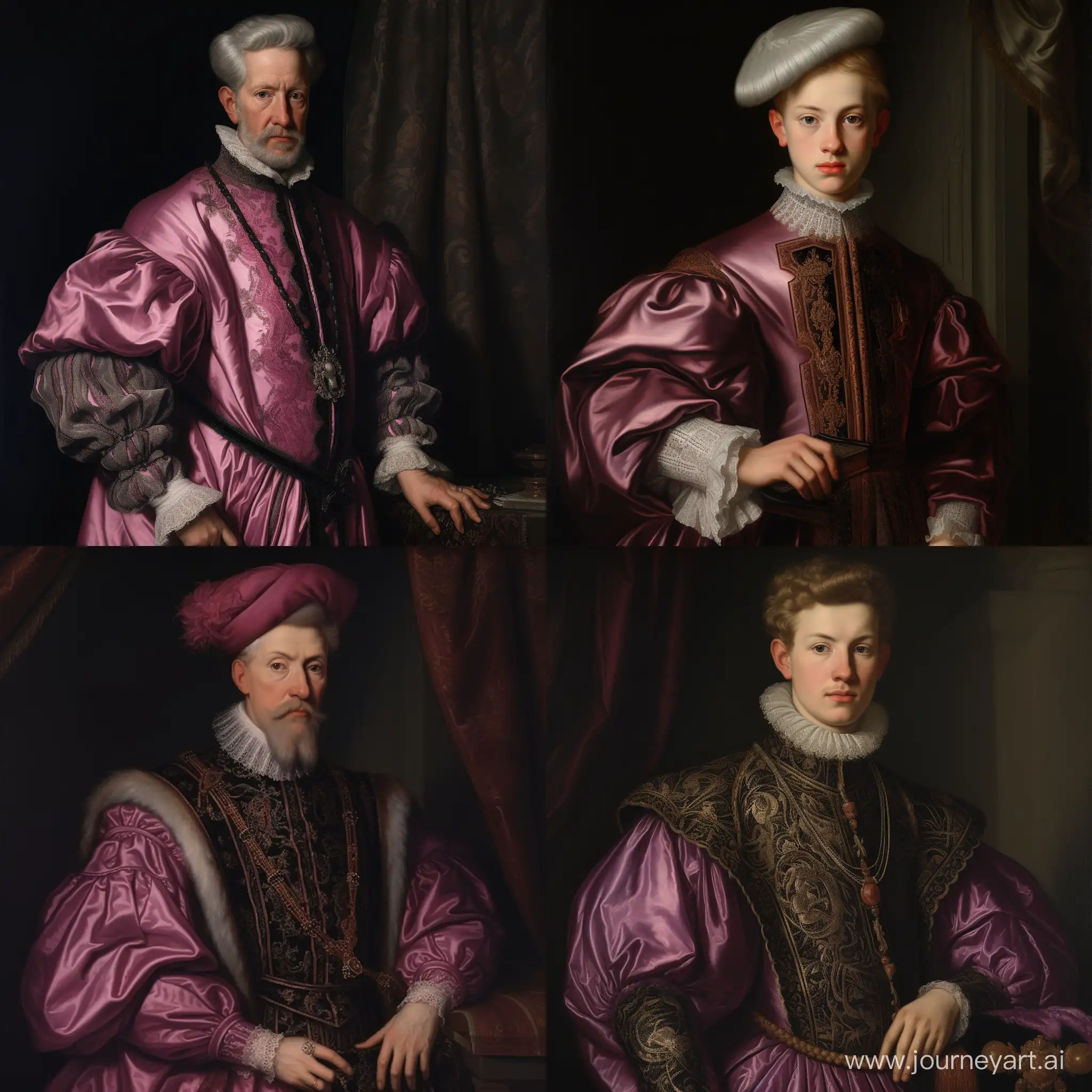 A silver-haired young bishop male, but wearing a purple velvet skirt