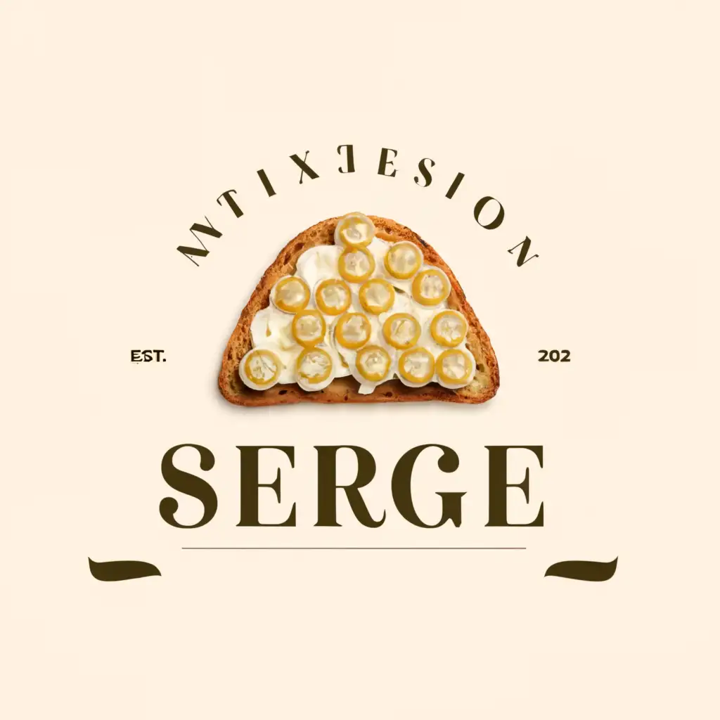 a logo design,with the text "Serge", main symbol:a classy toast with luxury ingredients,Moderate,be used in Restaurant industry,clear background