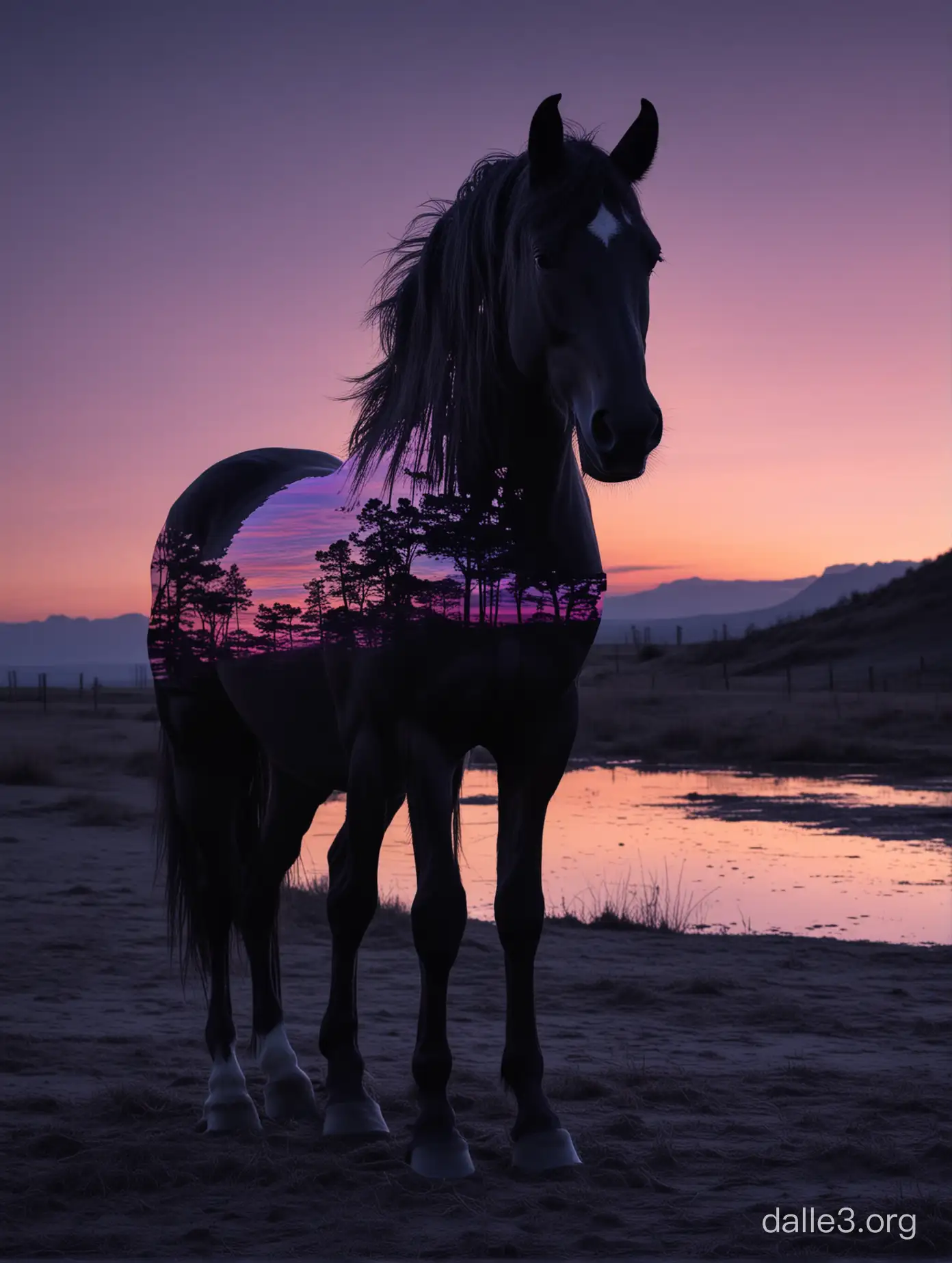 Twilights Distorted Reverie Surreal Horse Silhouette at Dusk | Dalle3 AI