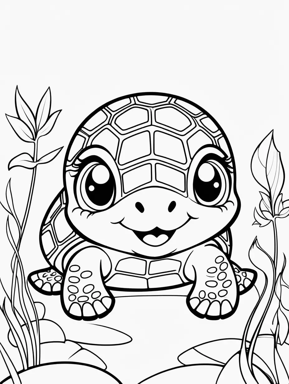 Adorable Kawaii Turtle Coloring Page for Kids