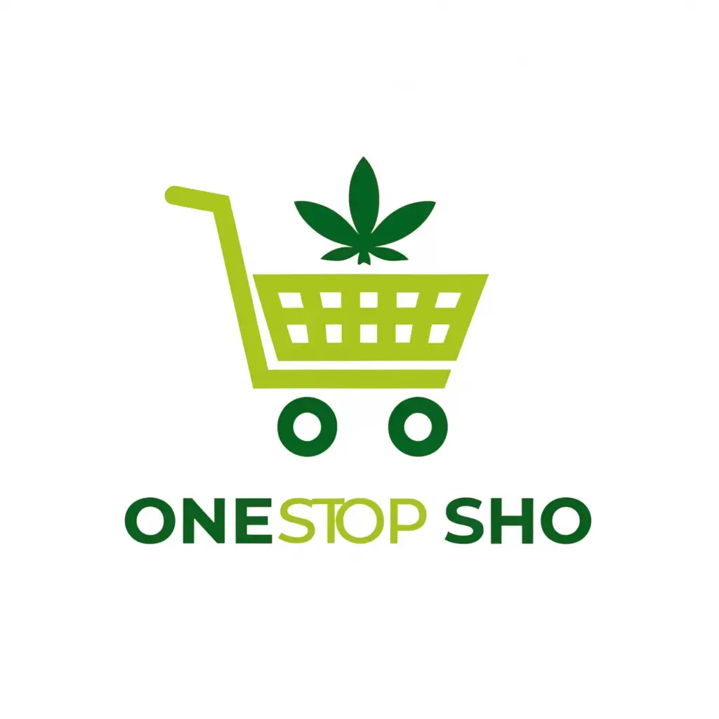 a logo design,with the text "One Stop Shop", main symbol:One stop shop with weed in the background,complex,be used in Retail industry,clear background
