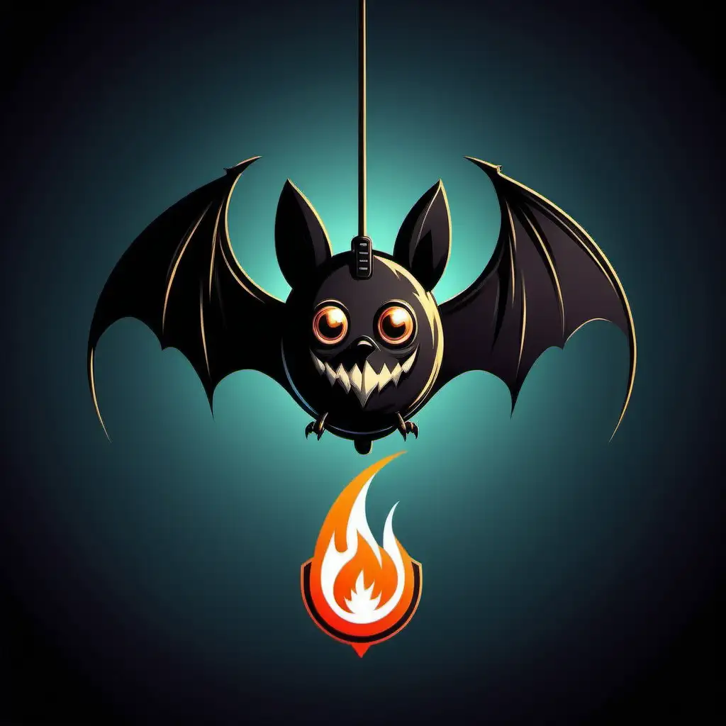 Simple logo of BatGuardian, a bat hanging upside down protecting a battery, nose and eyes are important because they are sensing gas from battery before a fire. 
