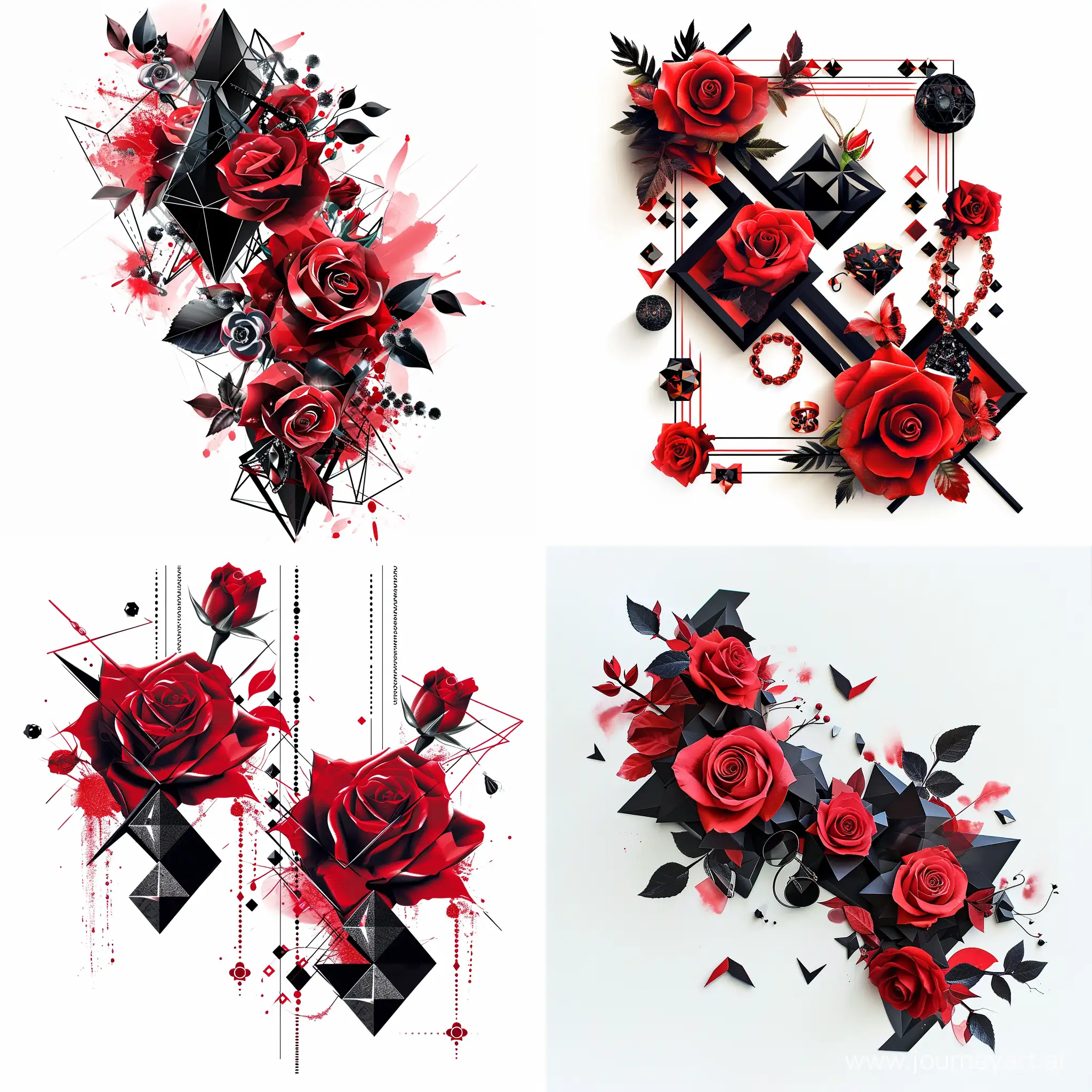 Stylish-Geometric-Ornament-of-Red-and-Black-Fashion-Accessories-on-White-Background