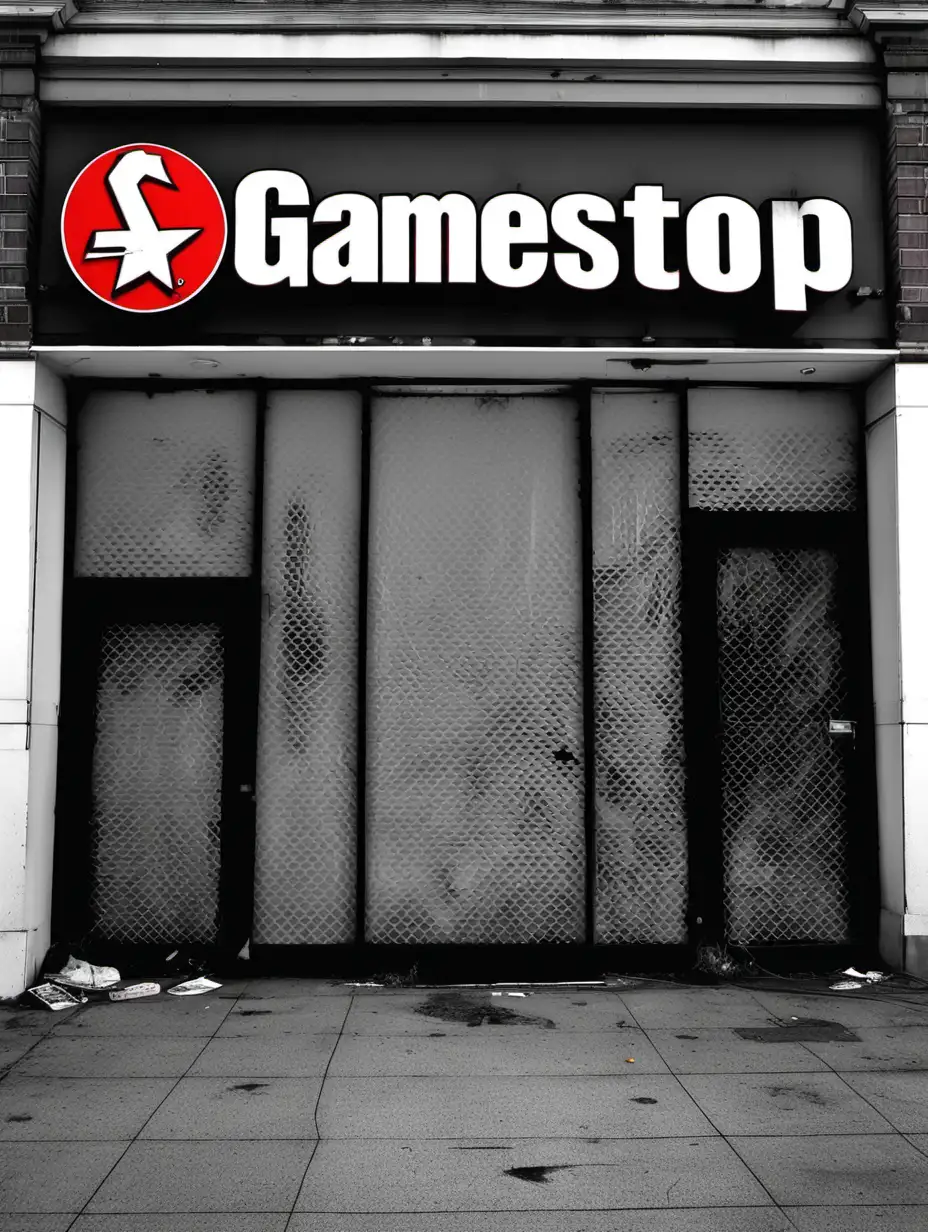 abandoned shop front with Gamestop logo