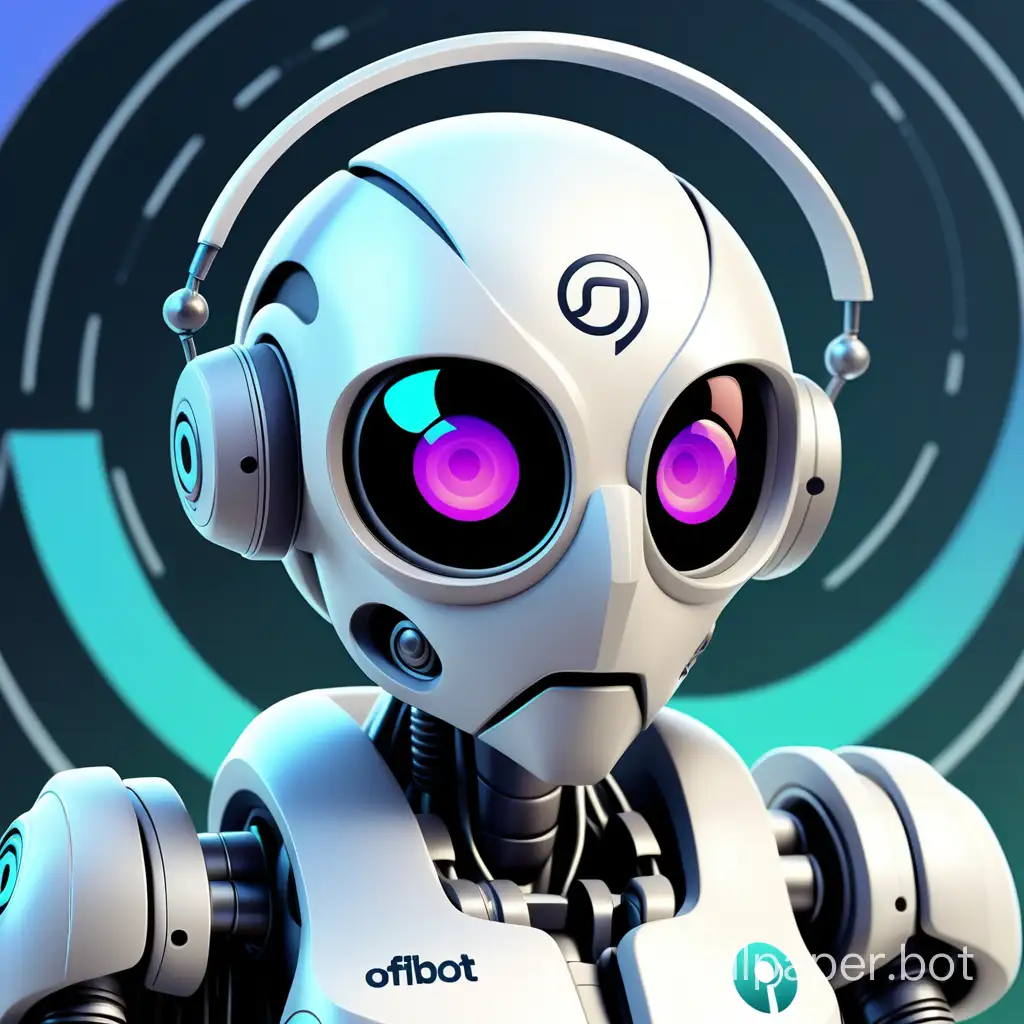 Cool Zoom background image with a OfiBot Ai Logo showing off cool Ai client conversions through sms and chat make futuristic AI look